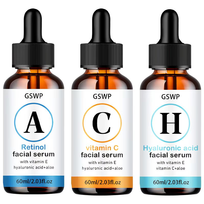 Sérum d'hydratation GSWP A, C, H. Contient du rétinol, de la vitamine C et de l'acide hyaluronique. 