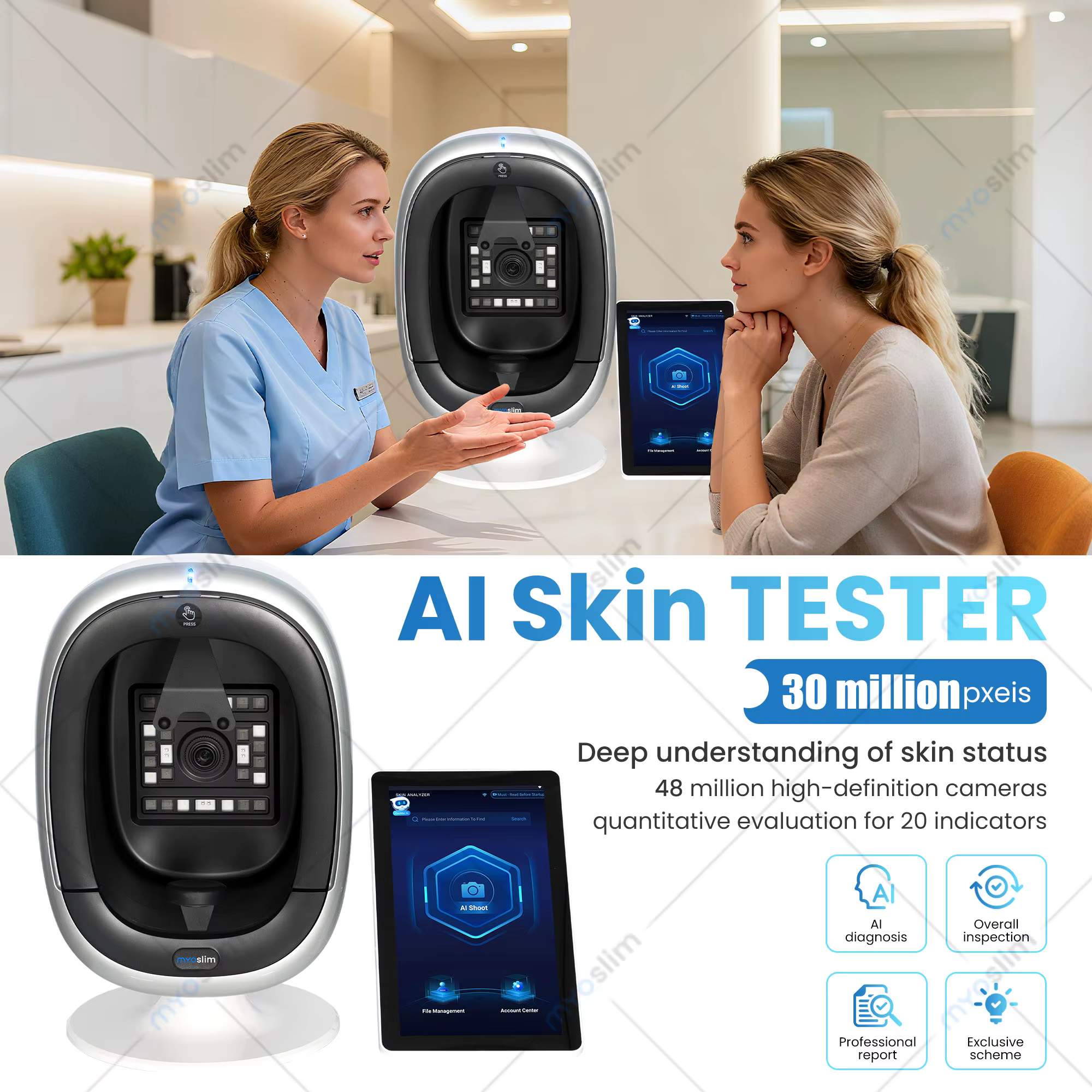Analyseur de peau et de cheveux O1 Pro AISA, scanner d'analyse cutanée 15,6 pouces, appareil d'analy