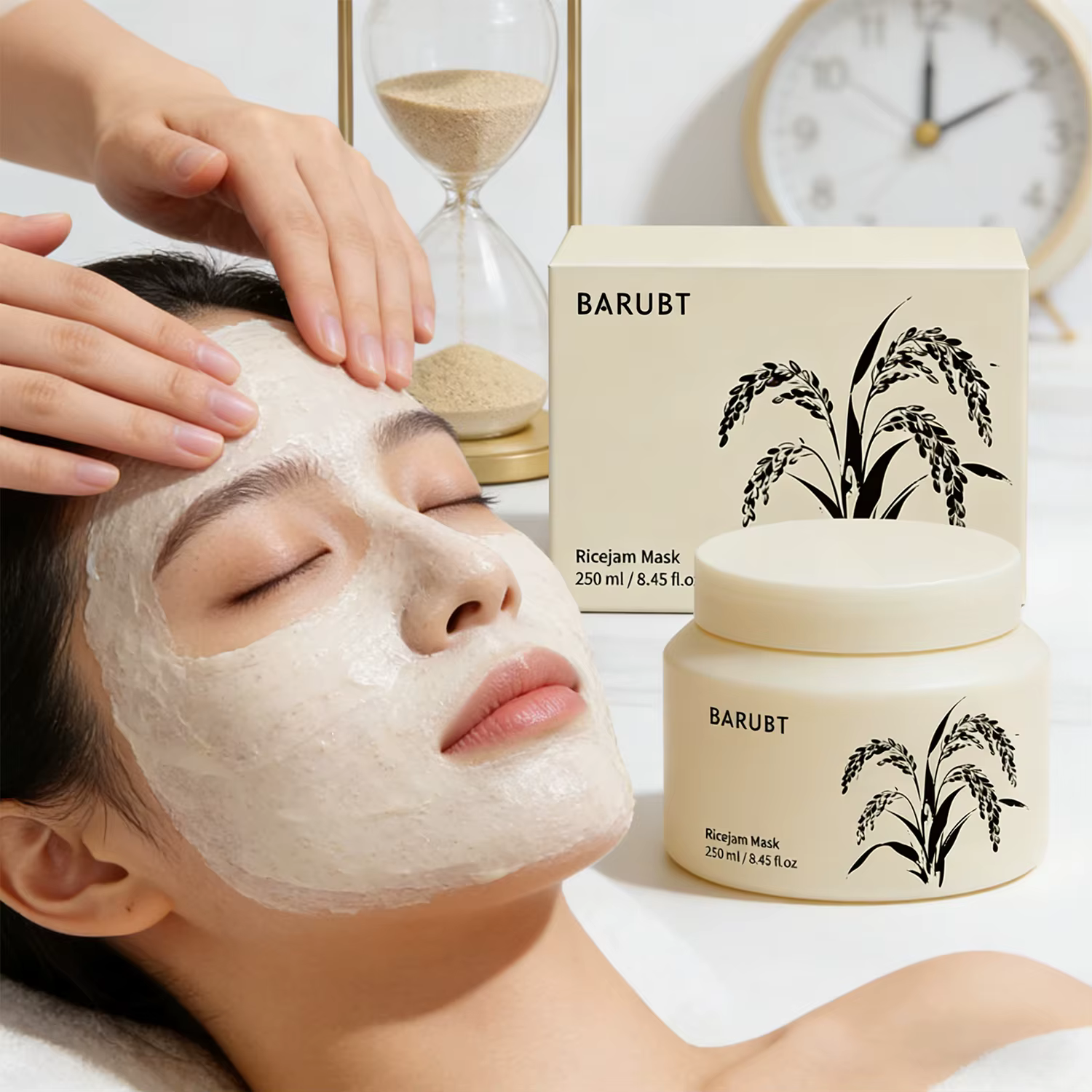 Masque facial au riz BARUBT qui illumine le teint, confère de l'éclat, est délicat, tendre, hydratan