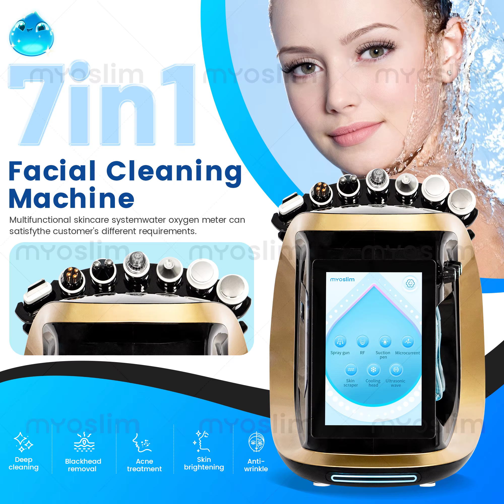 Appareil professionnel intelligent d'analyse de la peau du visage bleu glace, rajeunissement ultraso