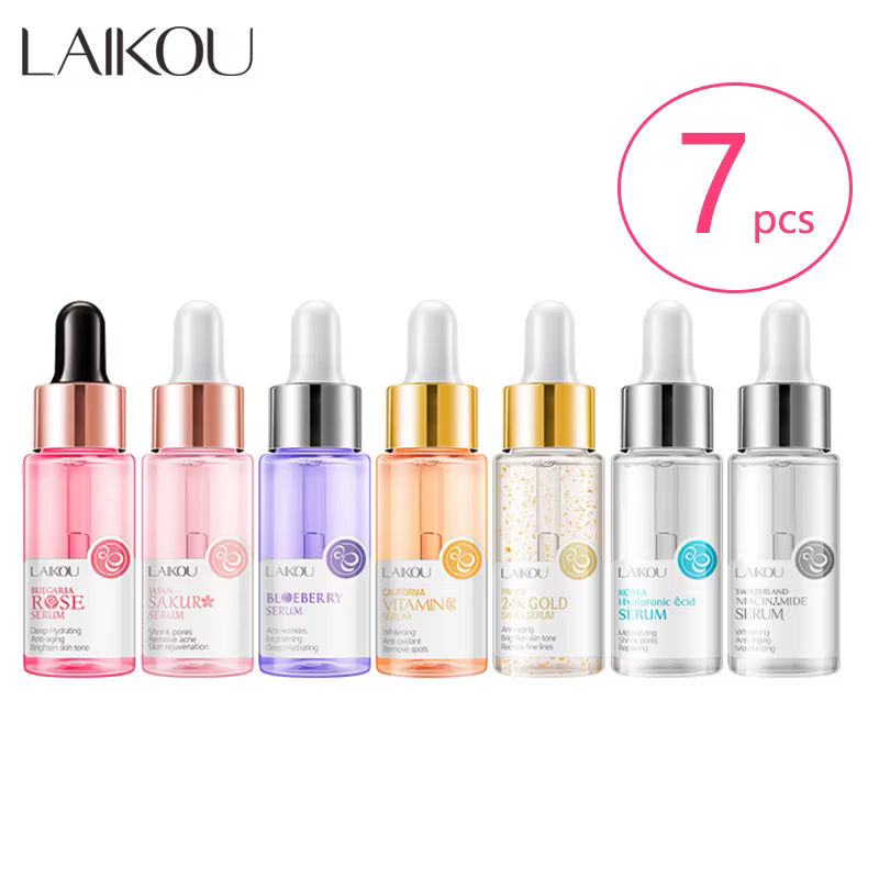LAIKOU 7 bouteilles d'escargot d'or 24K Sakura acide hyluronique vitamine C Nicotinamida sérum de my