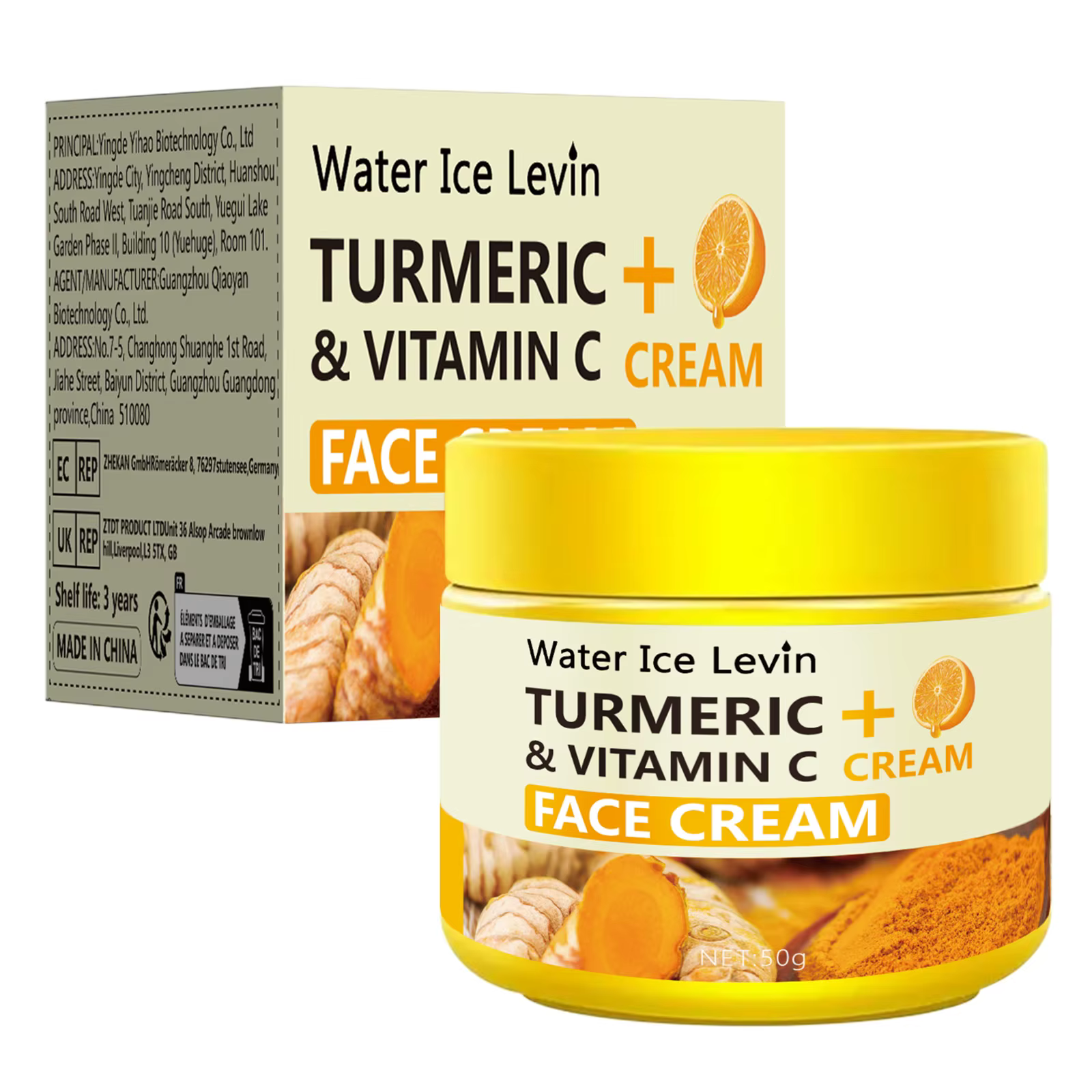 Crème visage au curcuma et à la vitamine C, hydrate, revitalise, augmente l'éclat jeune, protège la 