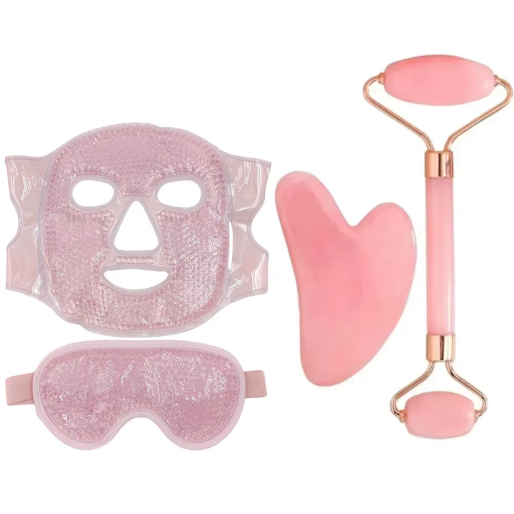 Ensemble de soins du visage 4 pièces : Masque en gel + Masque pour les yeux en gel + Grattoir Gua Sh