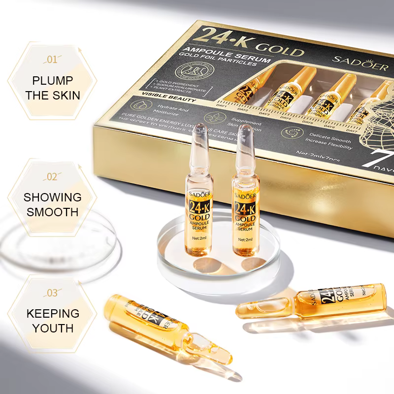 SADOER 24k Ampoule d'or huile d'essence pour le visage hydratant raffermissant acide hyaluronique sé