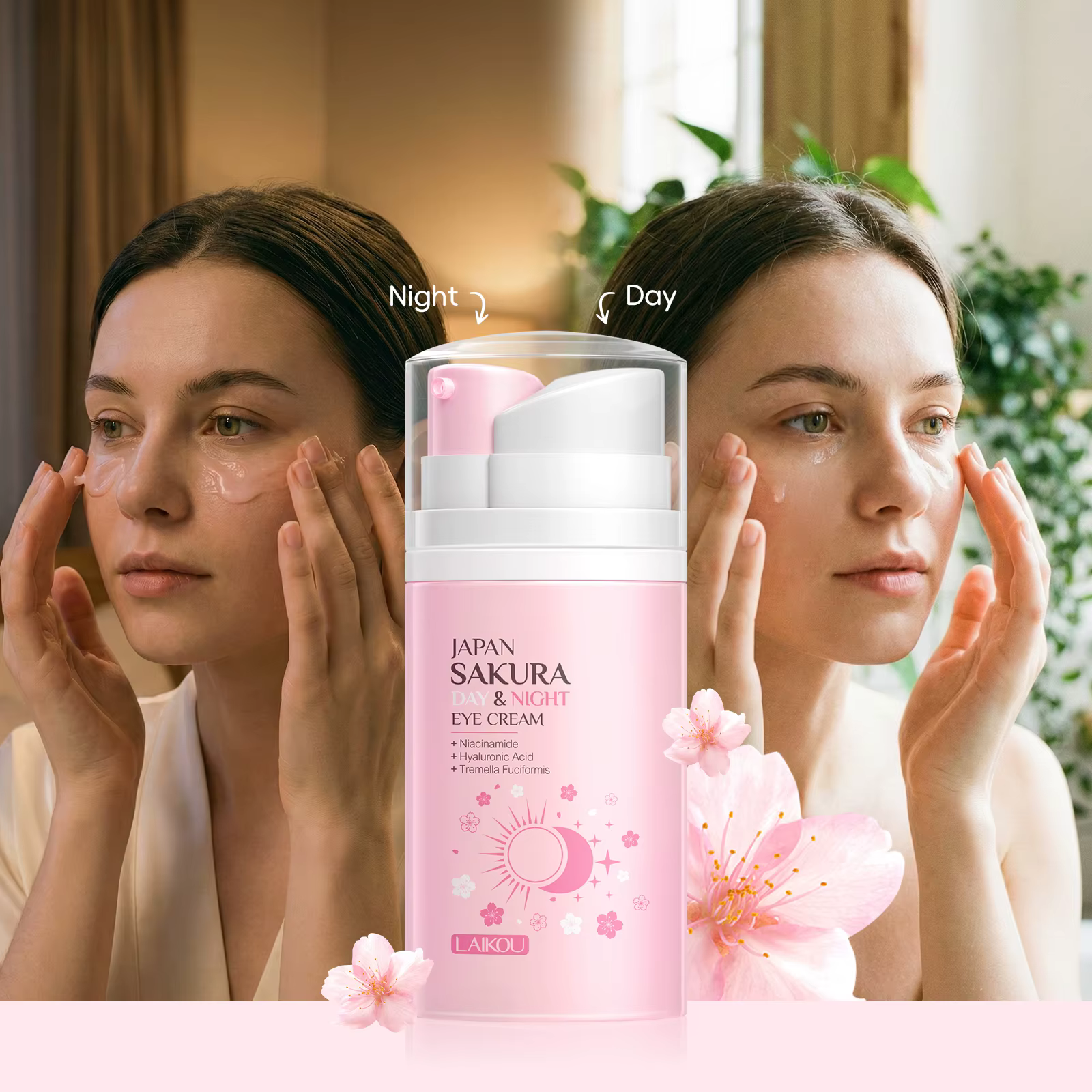 Crème pour les yeux LAIKOU Japon Sakura Jour & Nuit 20g Rafraîchissante Lisse les ridules Améliore l