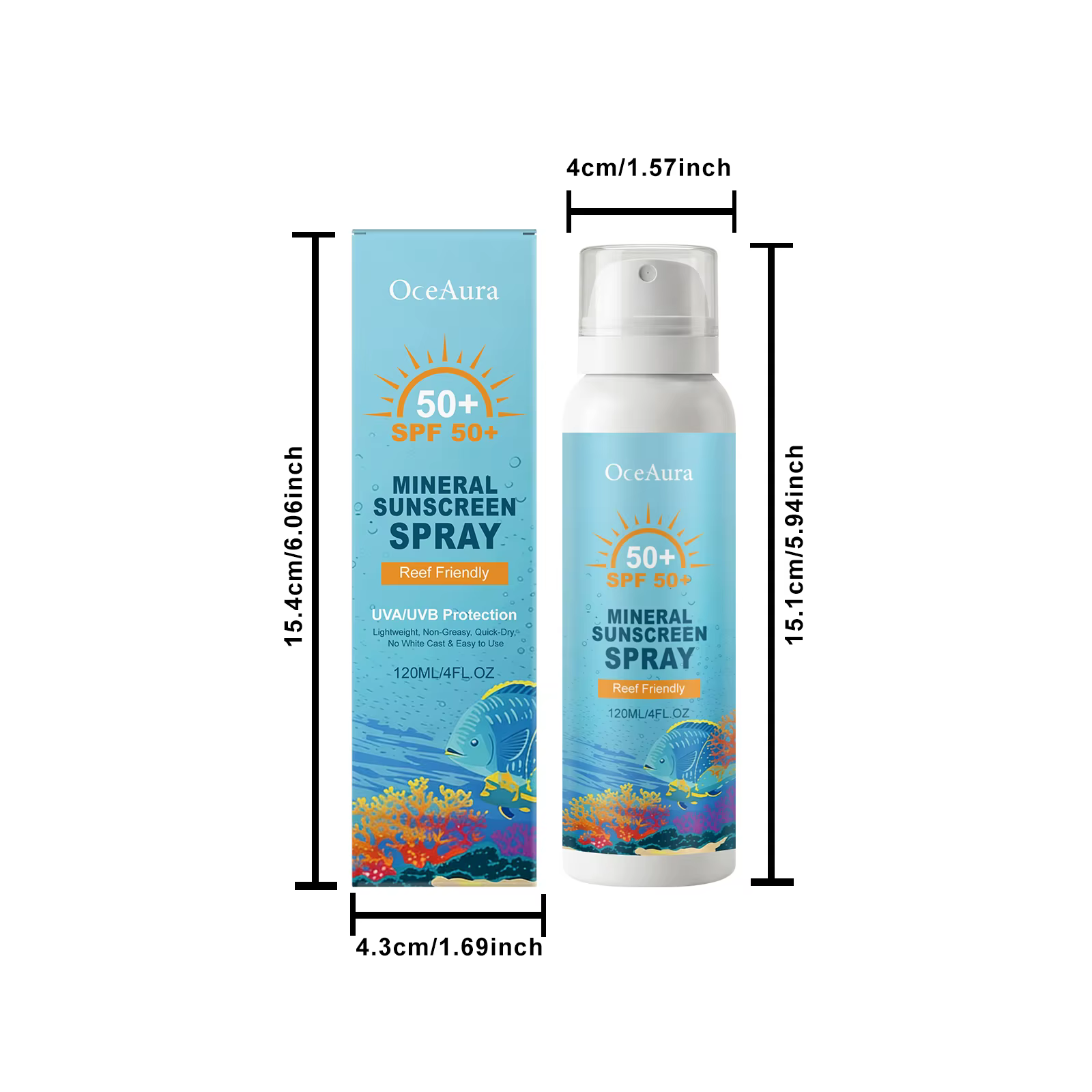 Brume corporelle minérale SFP 50+ Protection physique de la peau Barrière invisible pour les récifs 