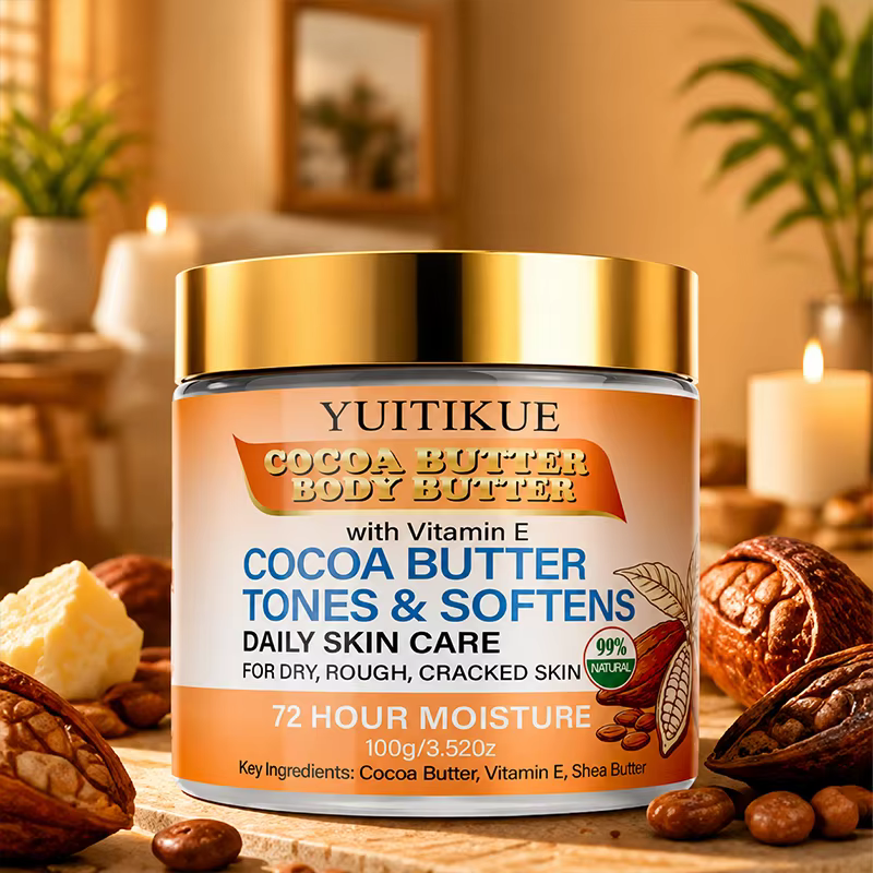 Beurre corporel au cacao naturel YUITIKUE, beurre de karité, vitamine E, hydratant 72H pour peaux sè