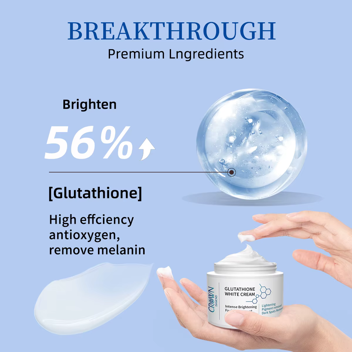 Crème éclaircissante naturelle au glutathion pour le visage, soin anti-taches, anti-mélasma, anti-mé