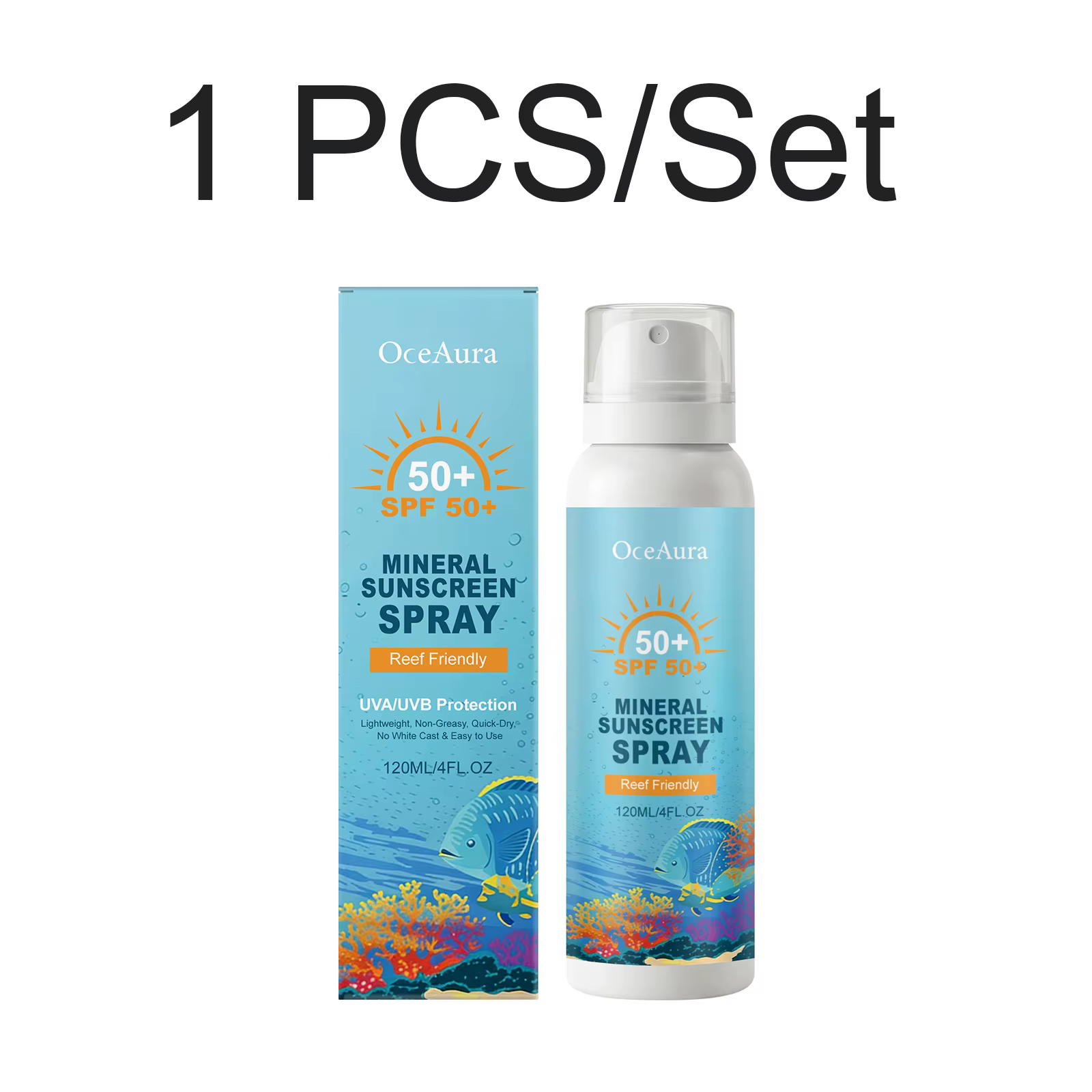 Spray solaire minéral 120 ml SPF 50, non gras, séchage rapide, sans traces blanches, pour le visage