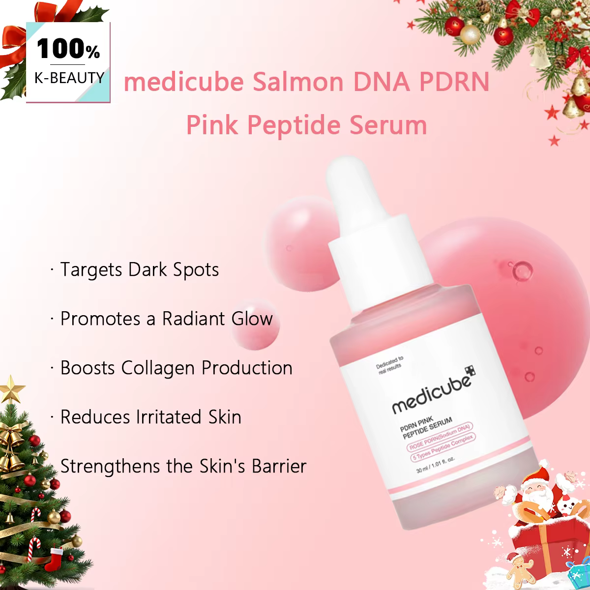 Sérum peptidique rose Medicube Salmon DNA PDRN, Texture sérum, ingrédients réparateurs complexes, Li