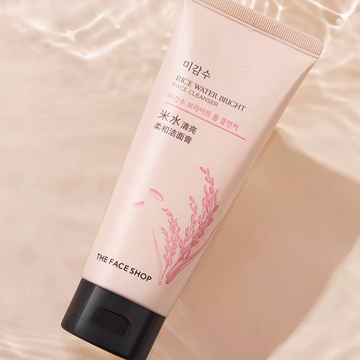 THE FACE SHOP Nettoyant visage à l'eau de riz 150g, mousse lisse et riche, doux et non desséchant, s
