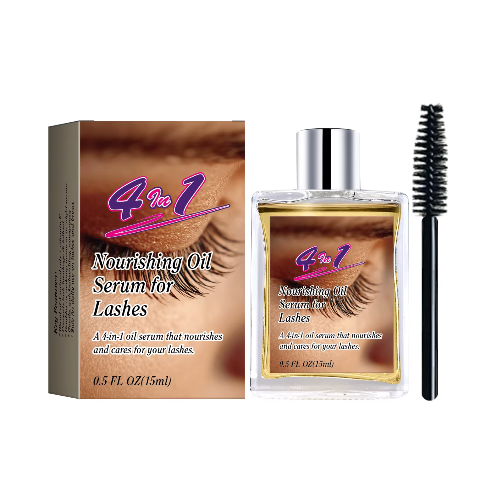 Sérum d'huile de croissance des cils 4 en 1, 15 ml, hypoallergénique et ophtalmologue, testé, nourri