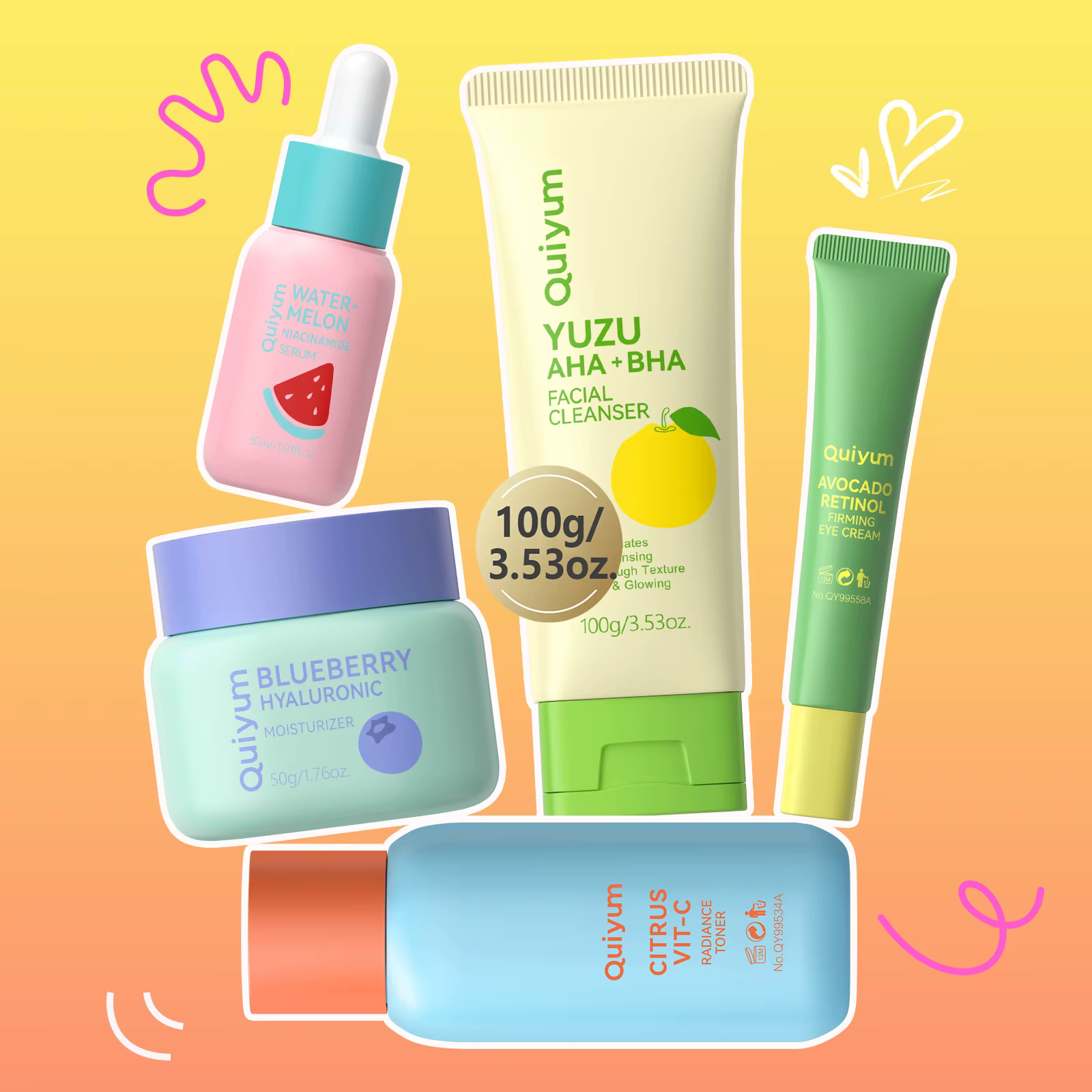QUIYUM Fruit Fresh Collection 5 pièces ensemble de soins de la peau éclaircissant hydratant Anti-âge
