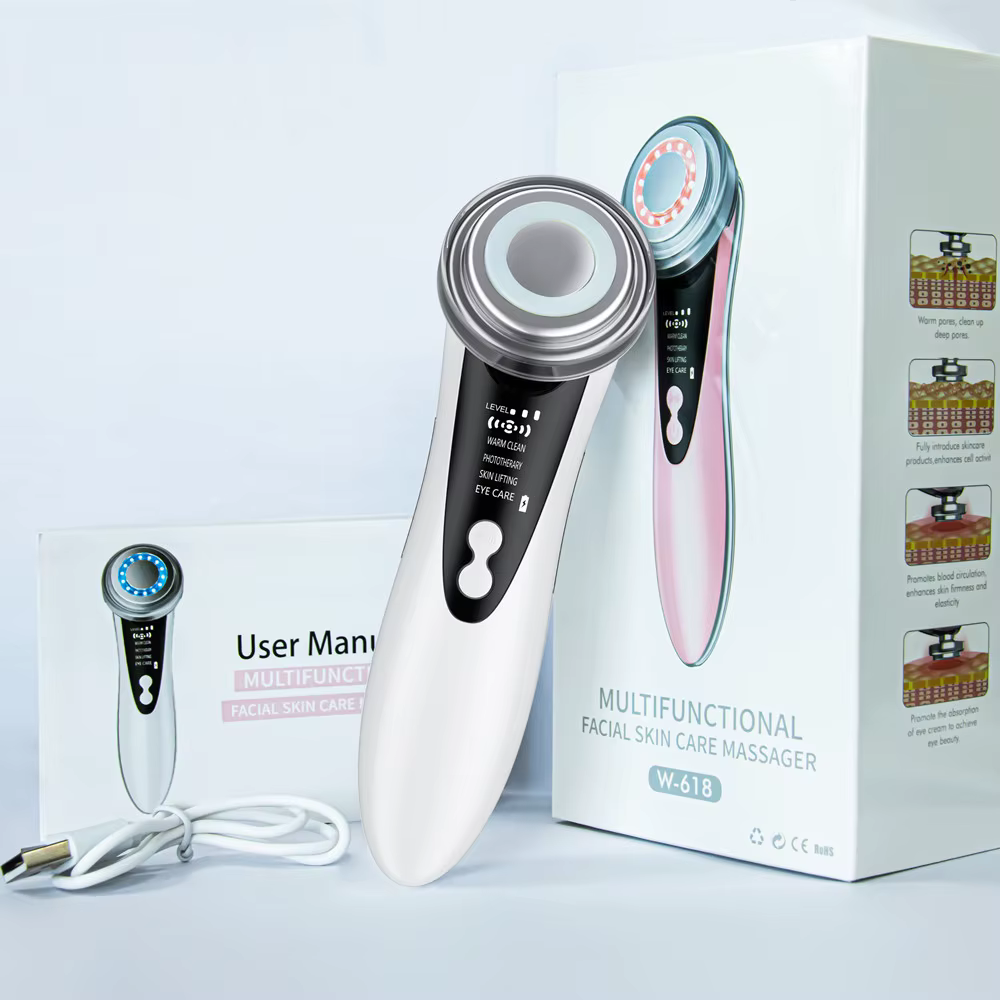 Masseur de visage 5 en 1, Massage de rajeunissement, LED, Lifting du visage, beauté, Vibration, élim