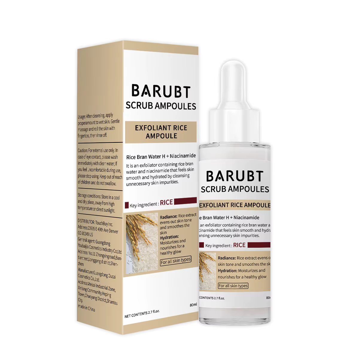 Sérum exfoliant au riz BARUBT, sérum hydratant pour le visage, adoucissant, éliminant les points noi