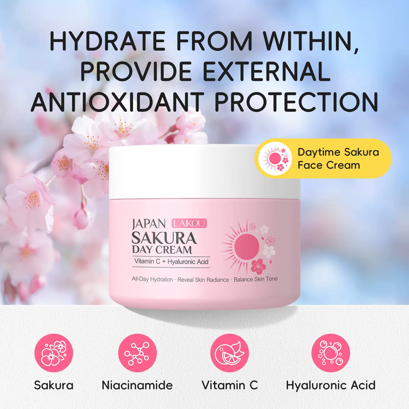 LAIKOU Sakura crème visage jour nuit nourrissante et éclaircissante hydratante Anti-âge peau lisse 3