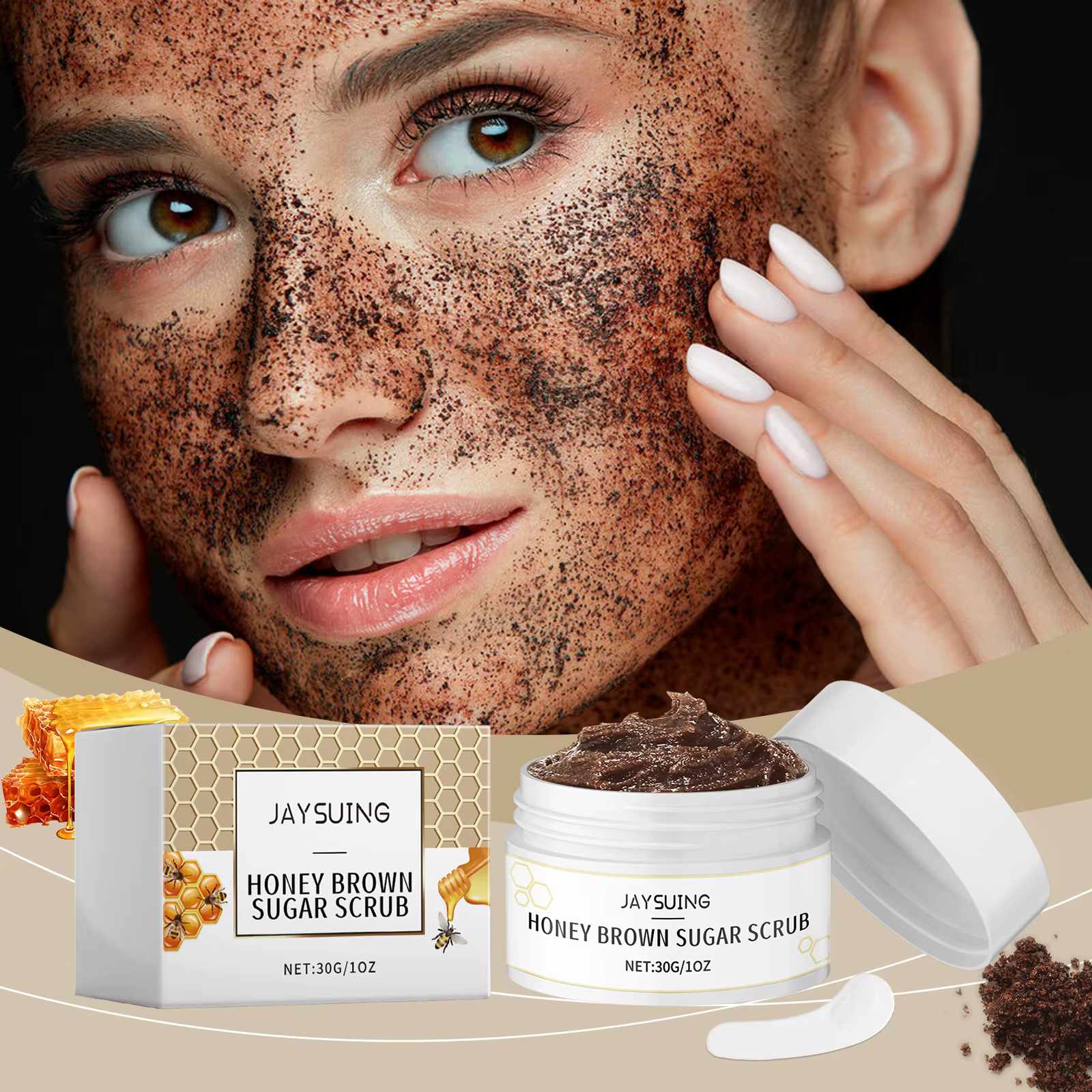 Crème de gommage au sucre brun miel, exfoliante, élimine l'huile du visage, rétrécit les Pores, liss