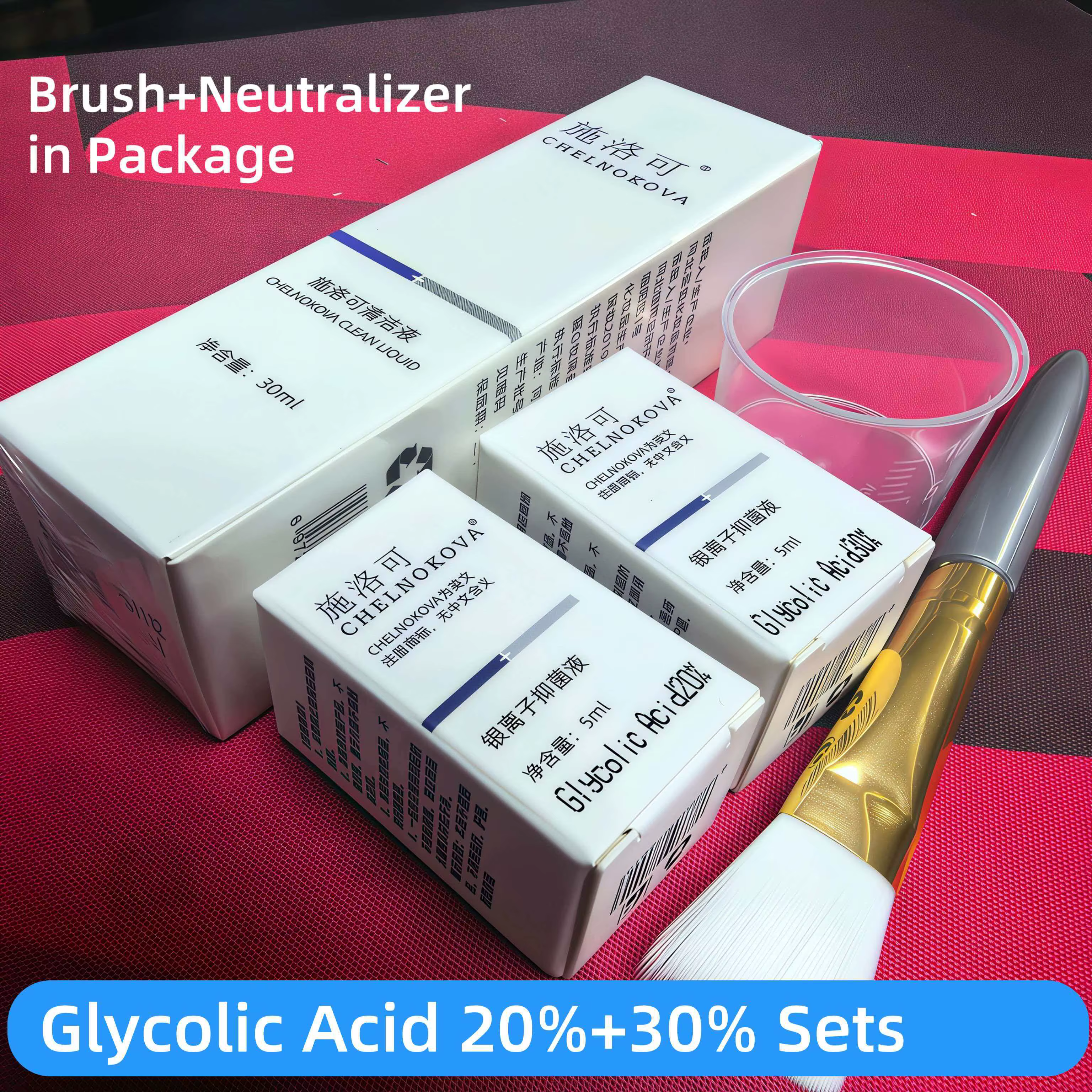Peeling chimique acide glycolique 20 30% 30ml outils de brosse neutralisante acide salon de maison p