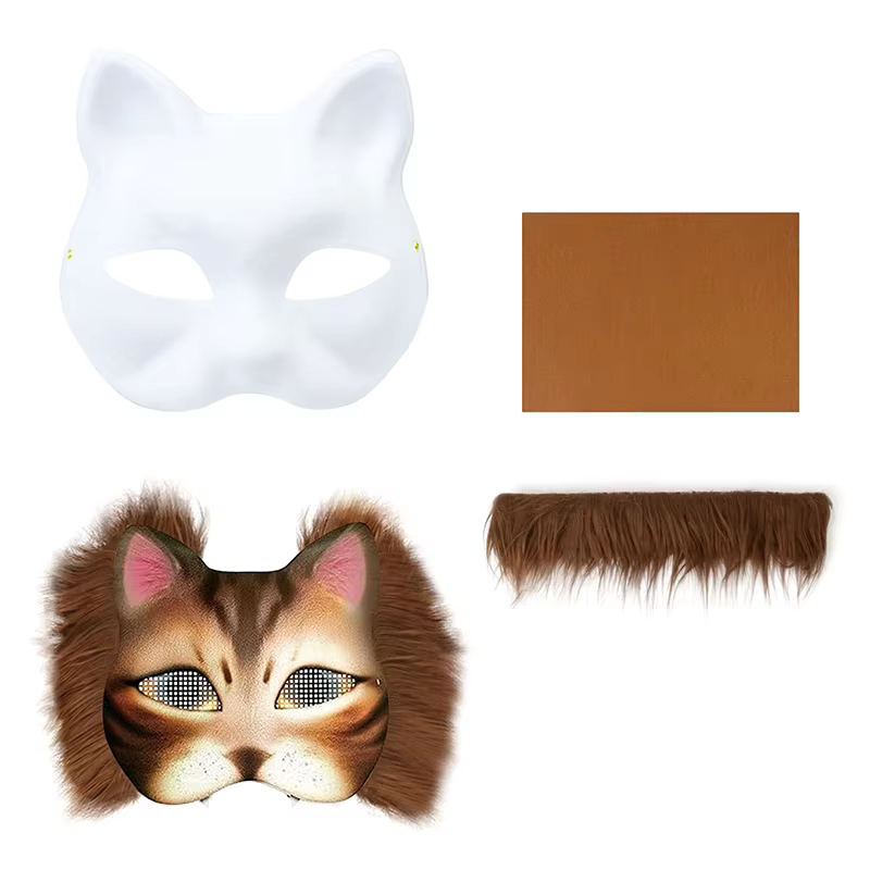 Kit de graffiti de masque de fête - Design demi-visage chat renard ; Ensemble de 3 masques d'animaux