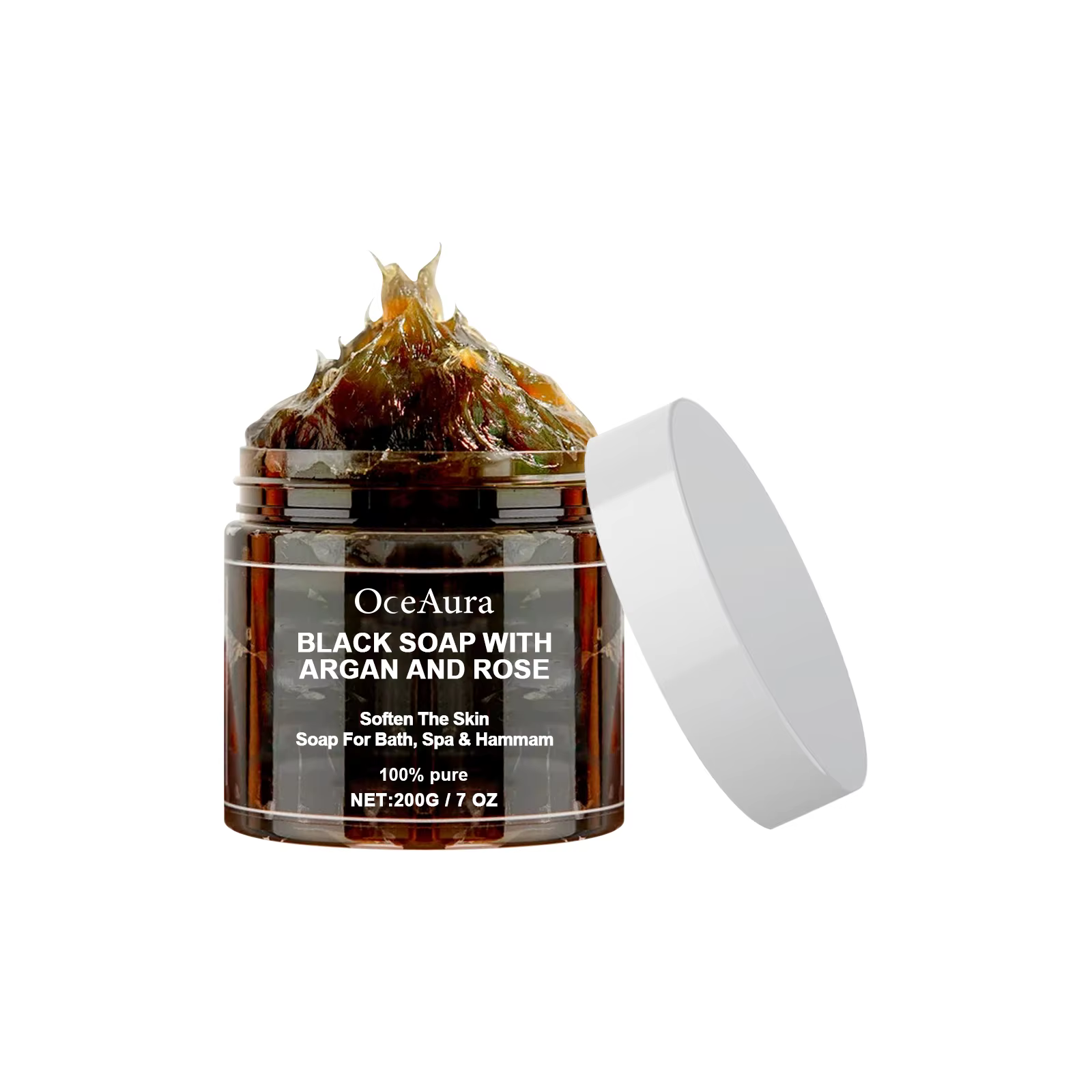 Savon noir OCEAURA à l'argan et à la rose, savon noir Beldi, idéal pour éliminer les peaux mortes, g