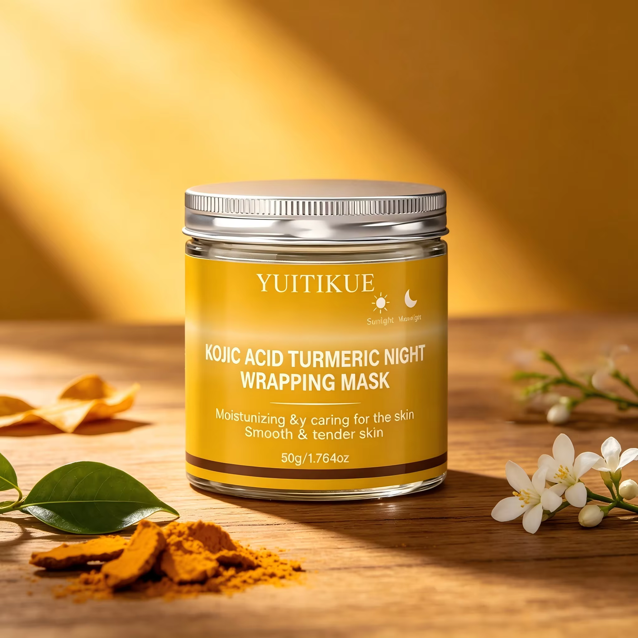 Masque de nuit hydratant et éclaircissant YUITIKUE à l'acide kojique et au curcuma pour une peau dou