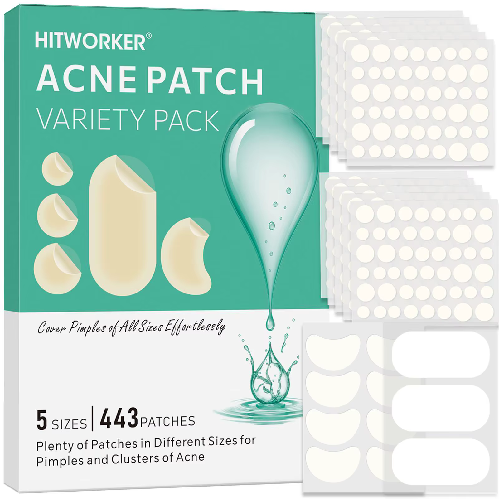 Patch d'acné en gel à base d'eau, 443 pièces, élimine l'acné du visage, apaise et guérit la peau, pl