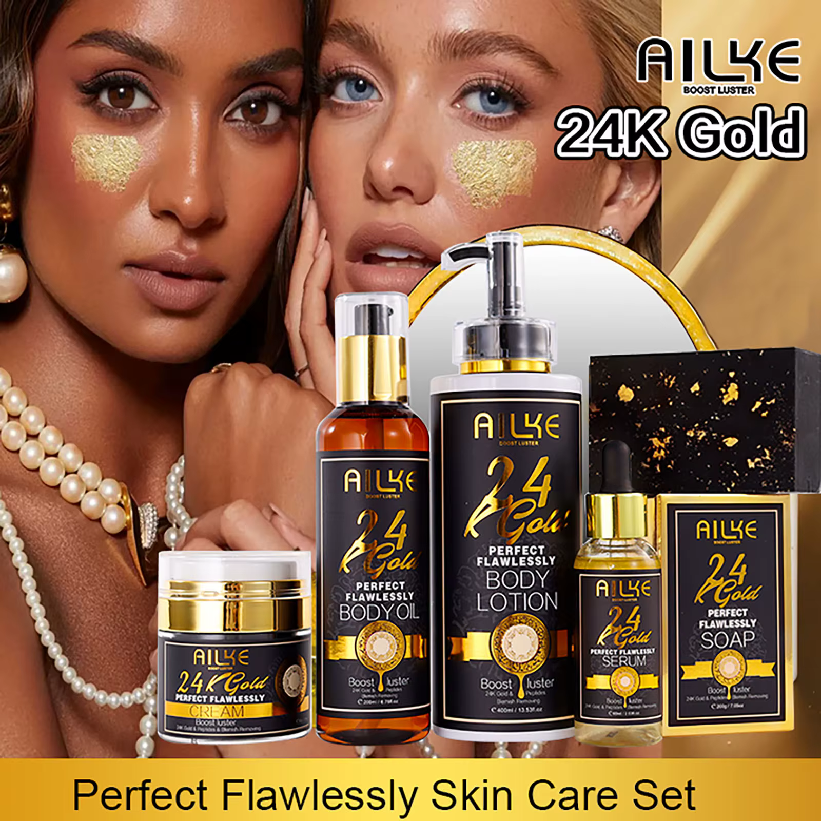 AILKE-Ensemble de Soins de la Peau 24K, Blanchissant, Sculpte, Taches Foncées, Pigmentation, Déforma