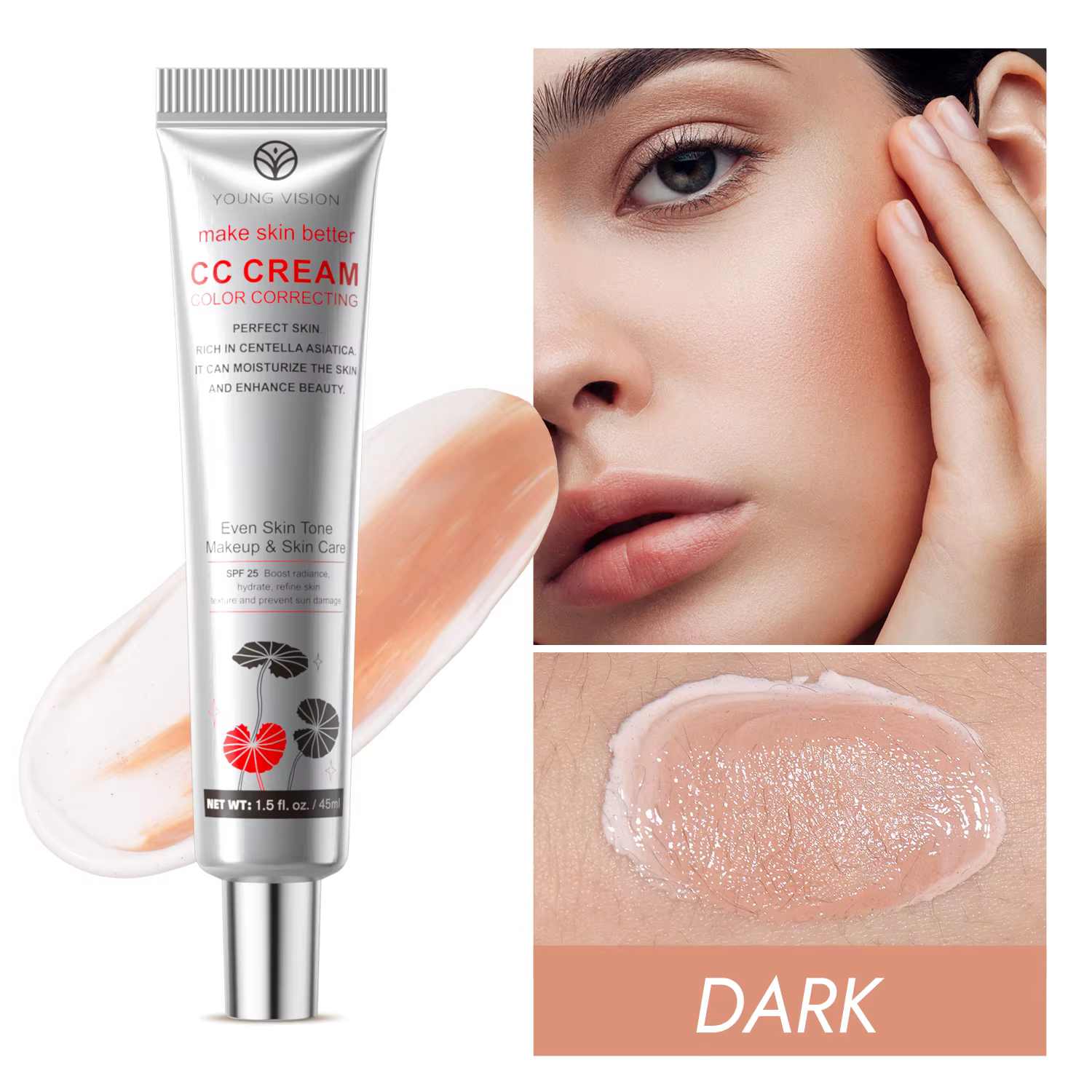 Crème CC éclaircissante Centella Asiatica, BB crème réparatrice, dissimulante naturelle, fond de tei