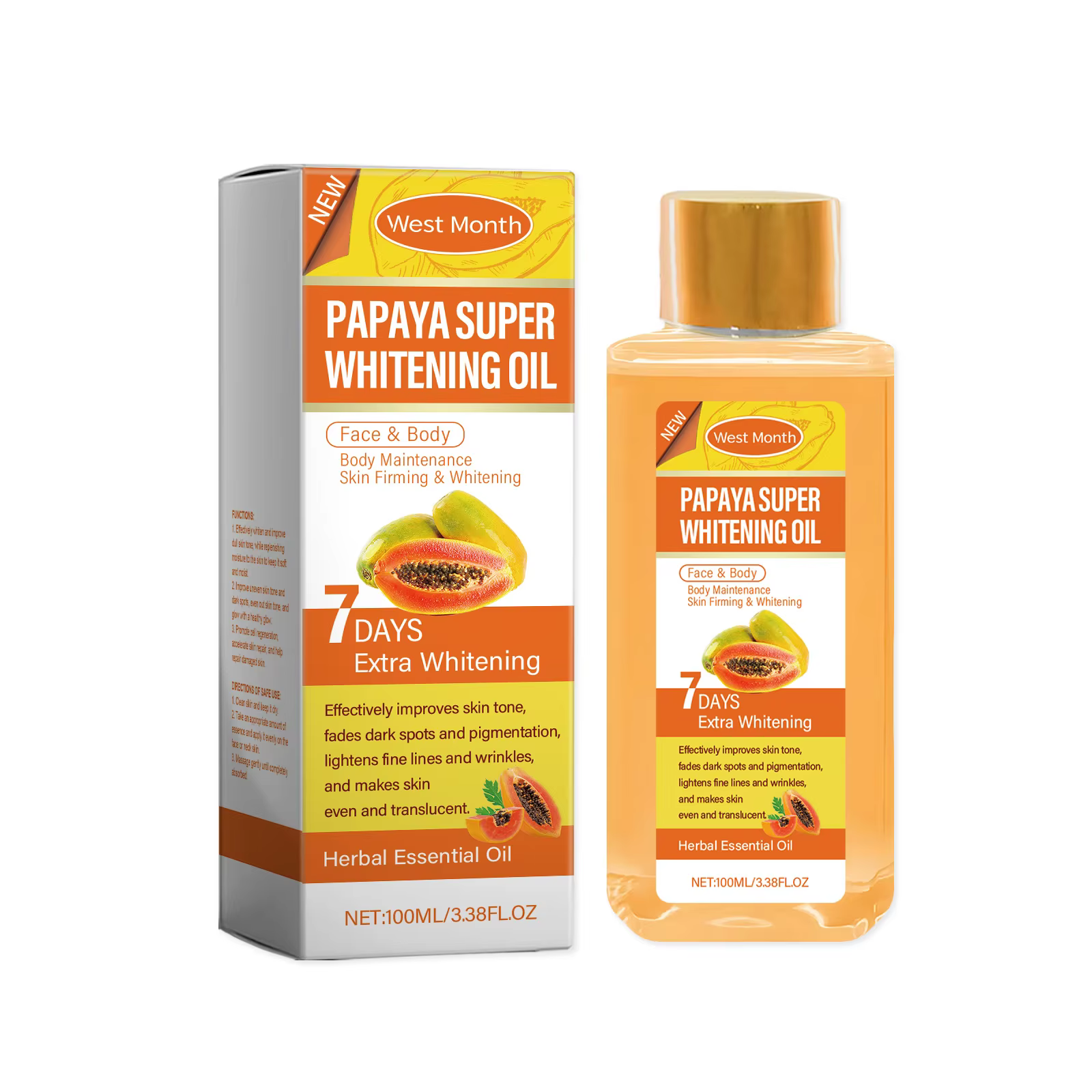 Huile de papaye Super blanchissante, hydratante lissante, éclaircissante, Anti-âge, nourrissante, éc