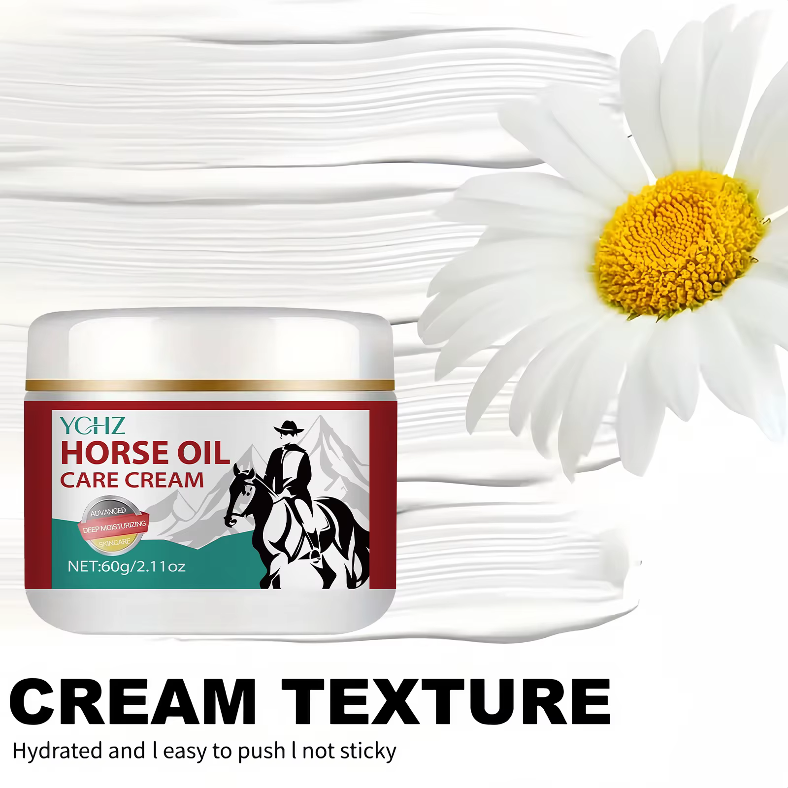 Pommade à l'huile de cheval, soin instantané de la peau. Contient du gingembre, de la camomille et d