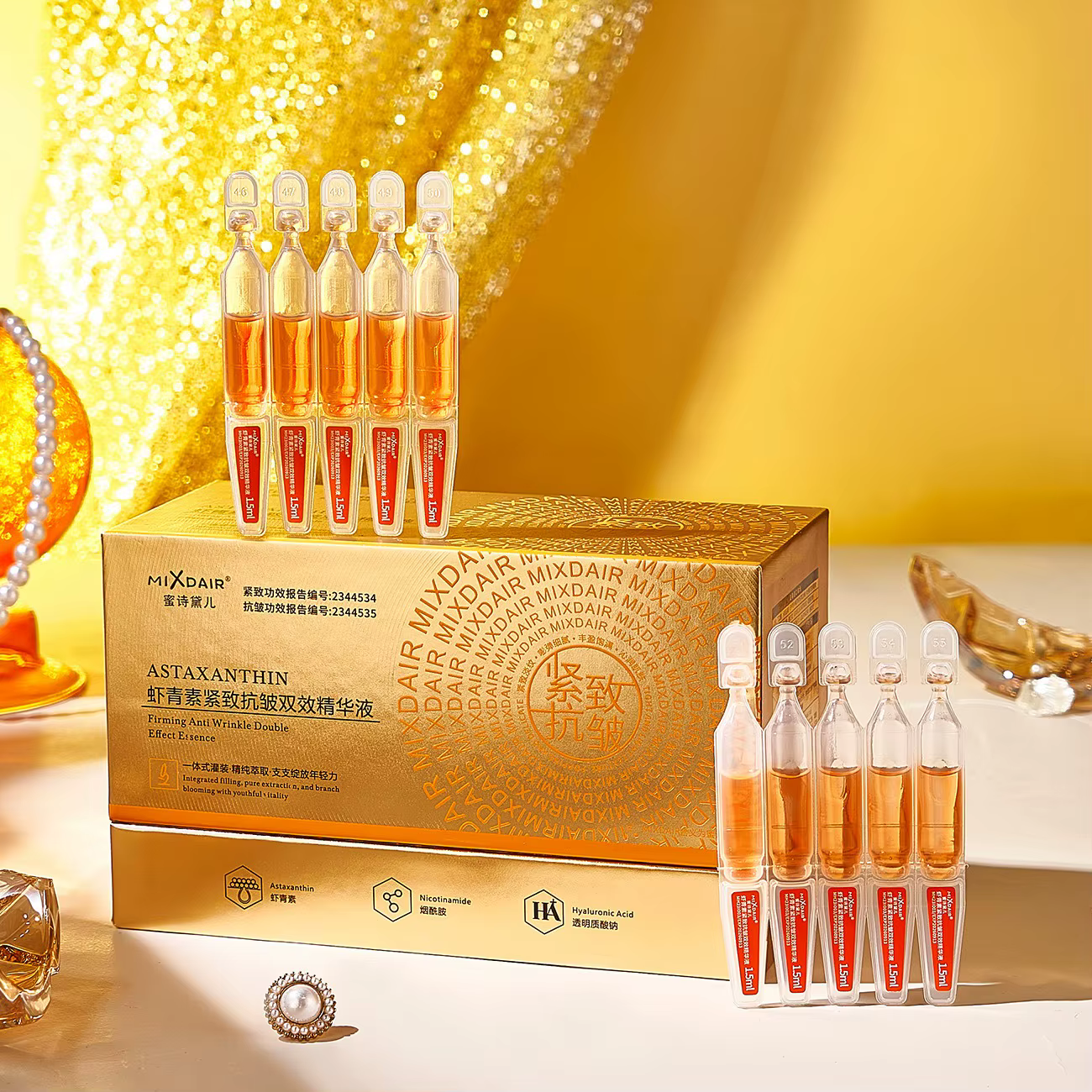 Sérum Anti-Rides à l'Astaxanthine 30 Ampoules - Ampoules Liftantes et Raffermissantes pour Tous Type