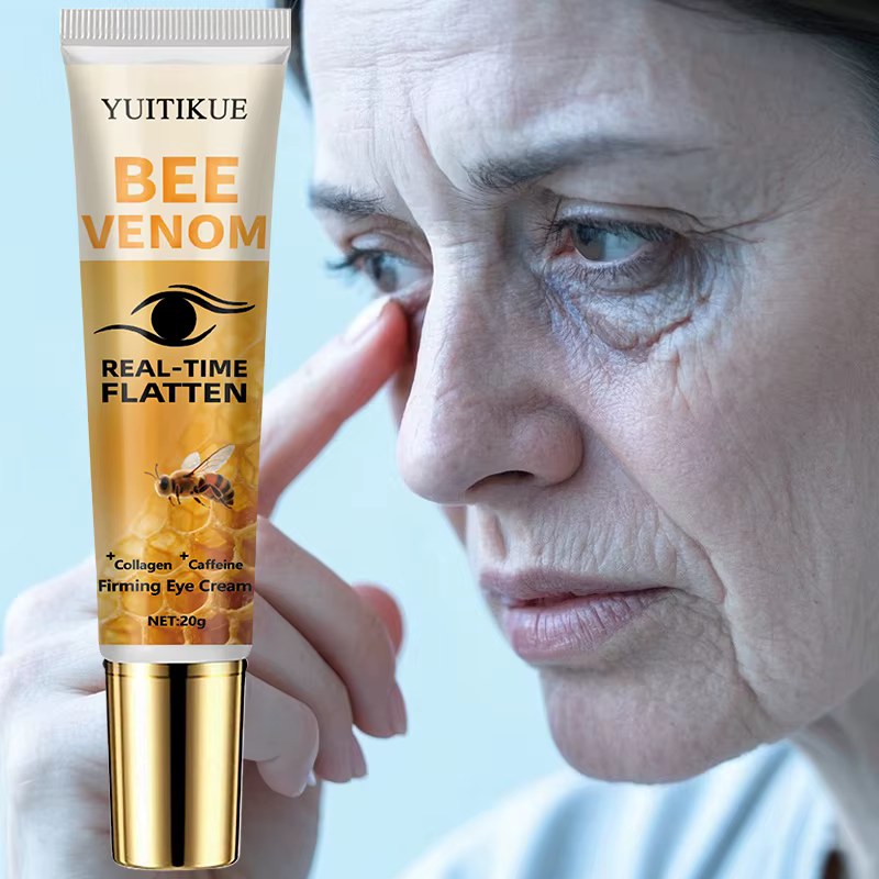 Crème raffermissante instantanée pour les yeux par YUITKUE - Venom d'abeille, collagène et caféine,