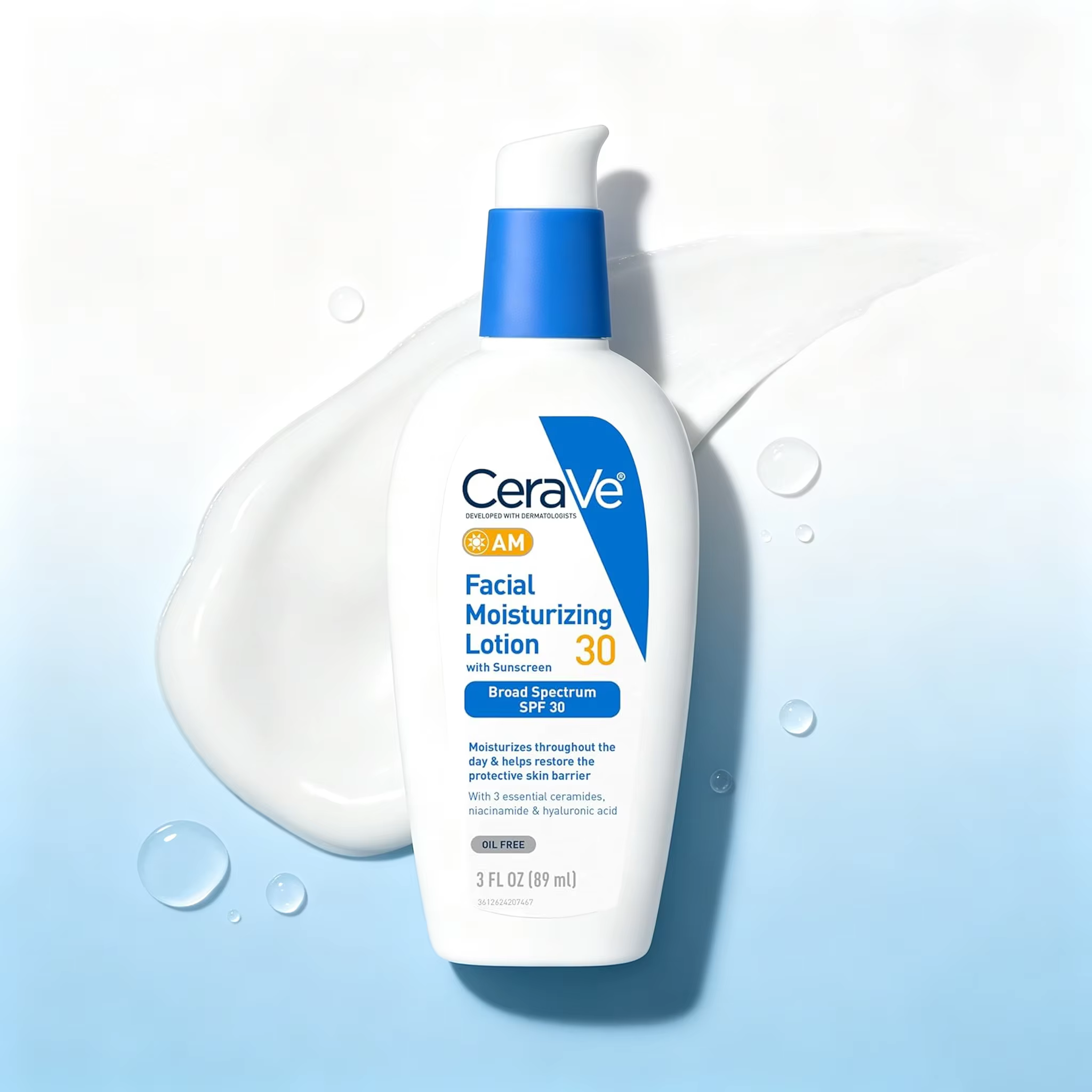 Lotion hydratante pour le visage CeraVe AM avec SPF 30, écran solaire à large spectre, acide hyaluro