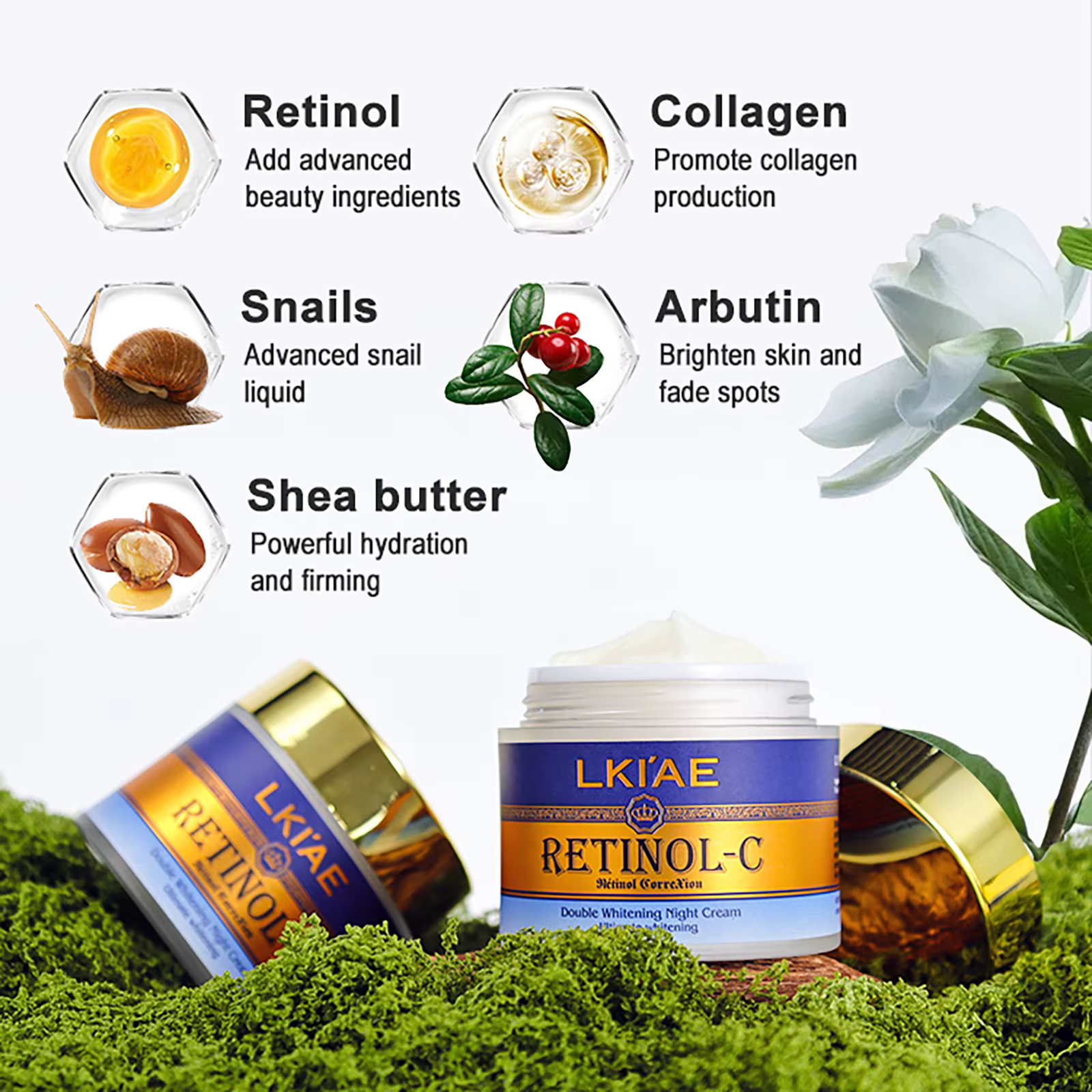 LKIAE crème visage jour et nuit d'escargot naturel et rétinol, blanchissante, réduit les ridules, le