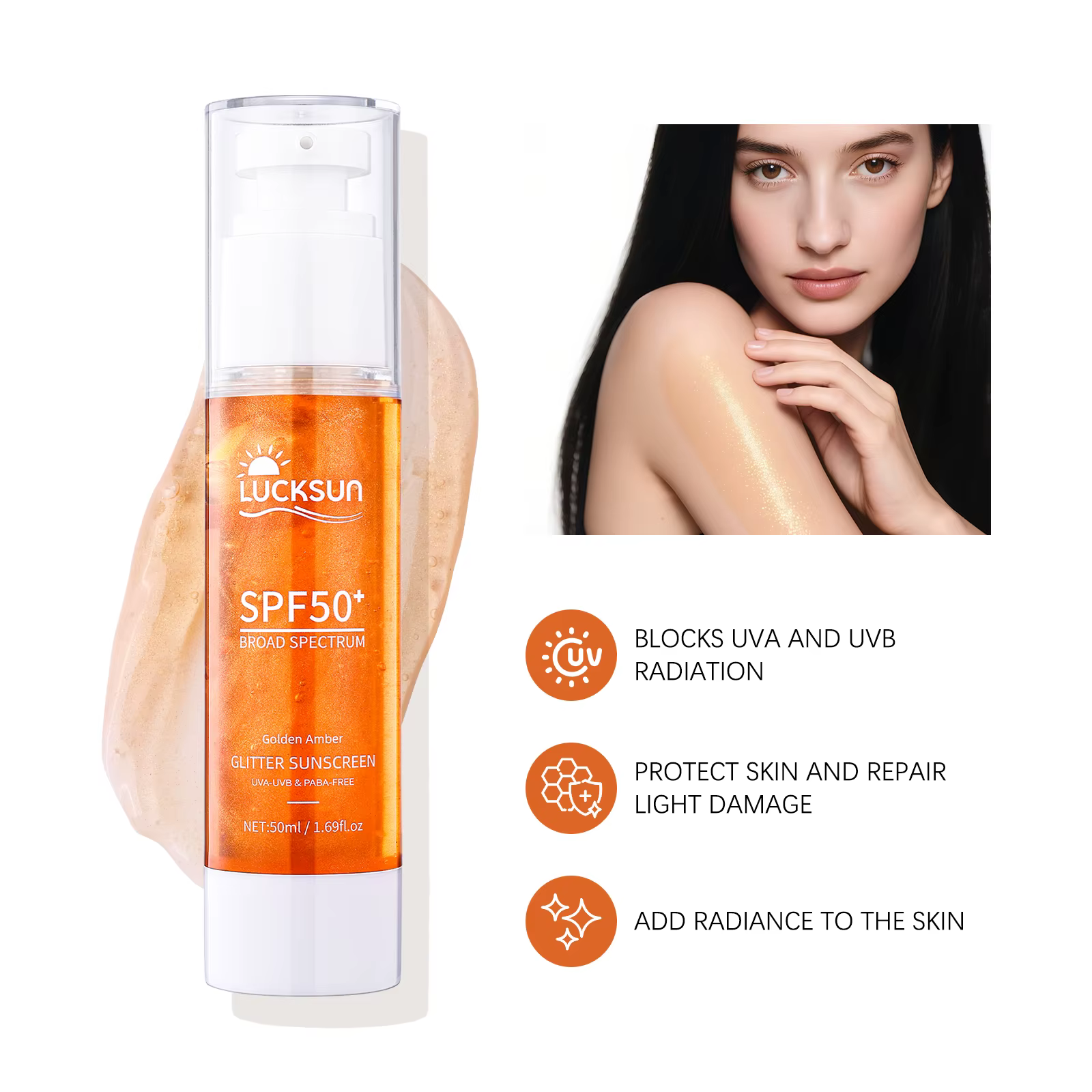LUCKSUN Crème solaire à paillettes SPF50+/40+/30+ 50 ml UVA/UVB Protection à large spectre pour le c