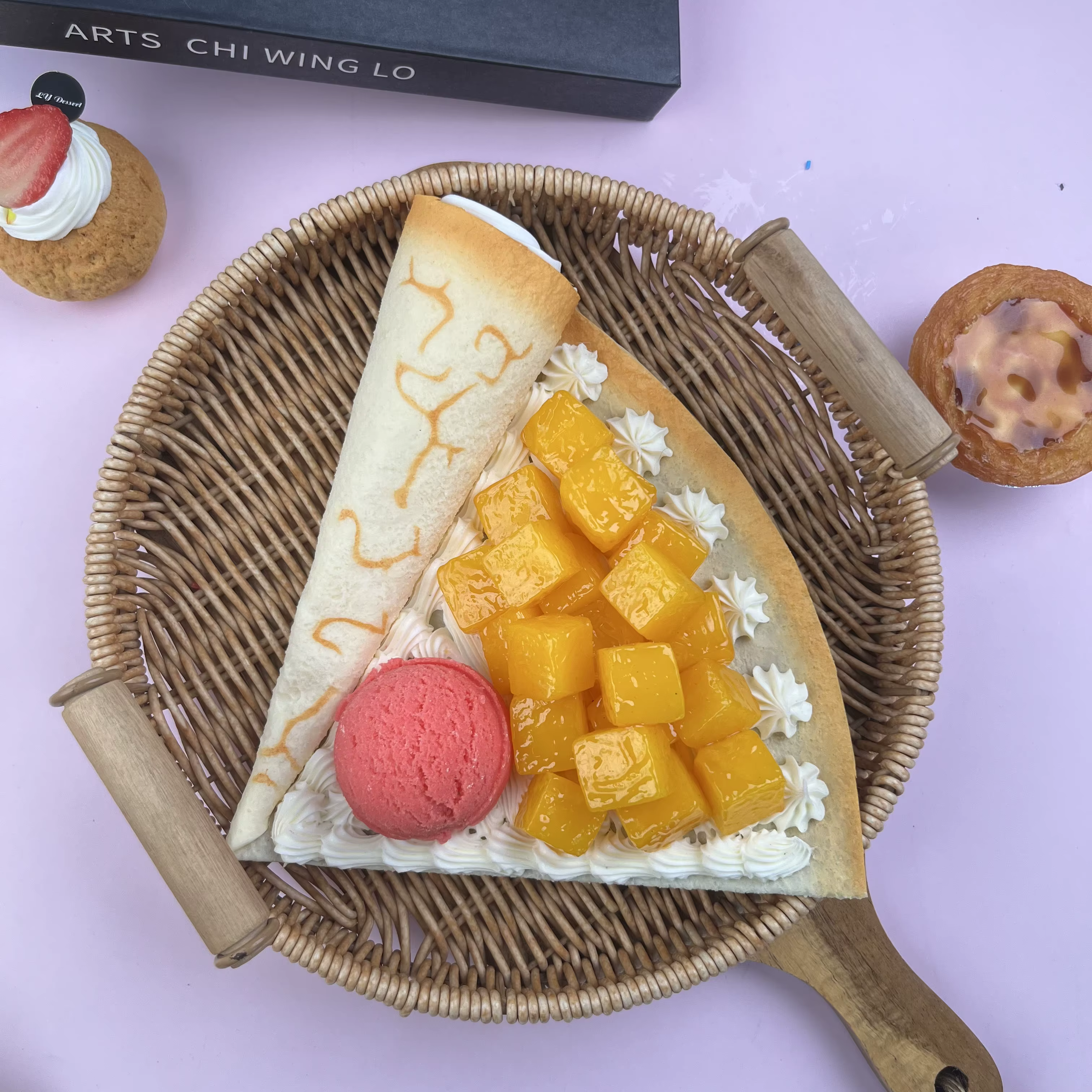 1 pièce de crêpe artificielle de simulation, modèle de crème glacée aux fruits, dessert artificiel p