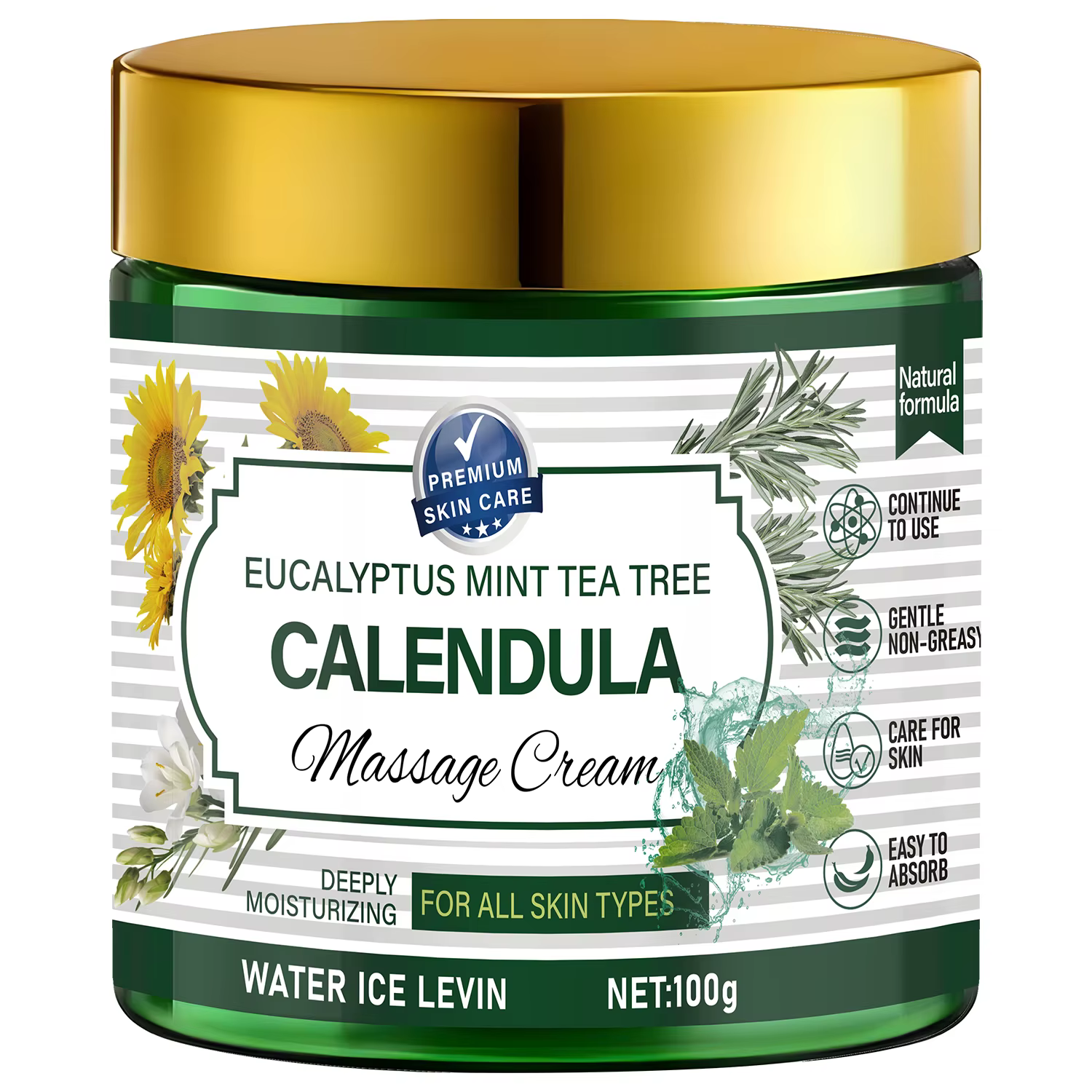 Crème de massage au calendule d'arbre à thé à la menthe d'eucalyptus avec rétinol et Niacinamide - S