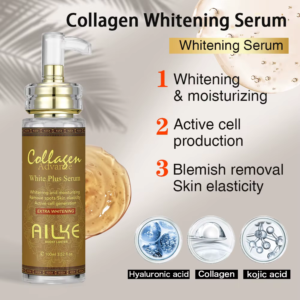 AILKE-Sérum éclaircissant pour le visage et la peau au collagène organique, hydratant, unifie le tei