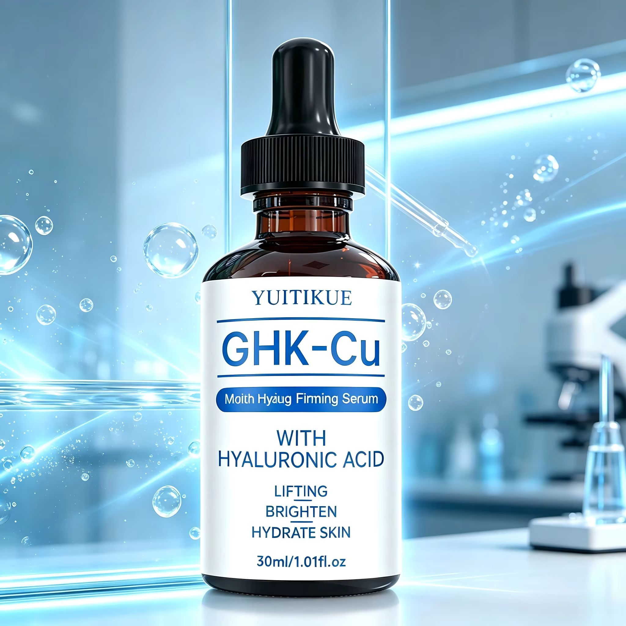 Sérum au peptide de cuivre GHK-Cu YUITIKUE 30 ml, acide hyaluronique, hydratant, raffermissant, écla