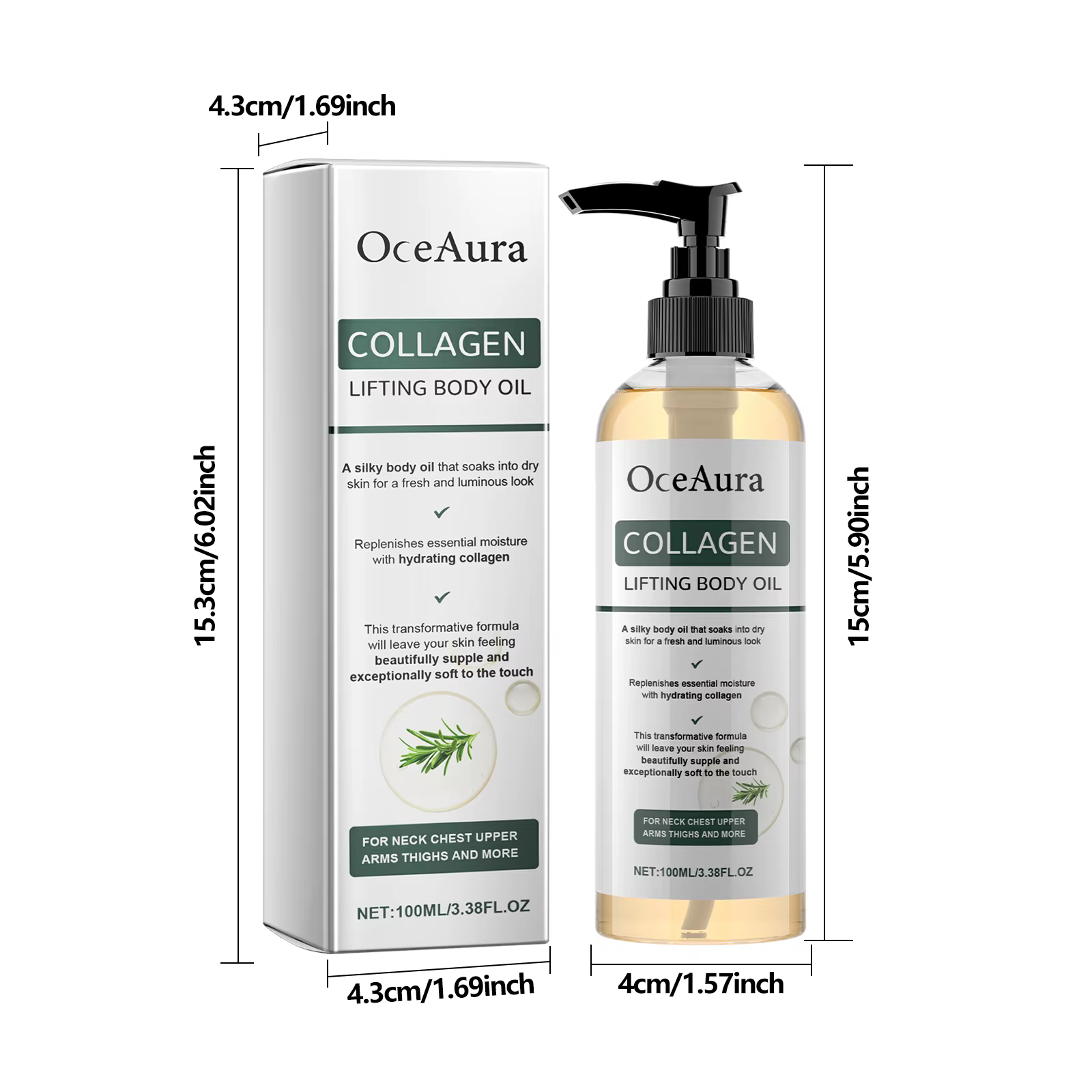 Huile corporelle raffermissante OceAura au collagène, huile corporelle compacte, huile de massage, h