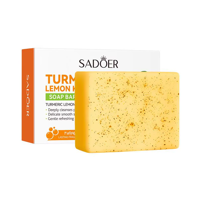Savon éclaircissant au citron et au curcuma SADOER, fait main, nettoyage en profondeur, exfoliant po