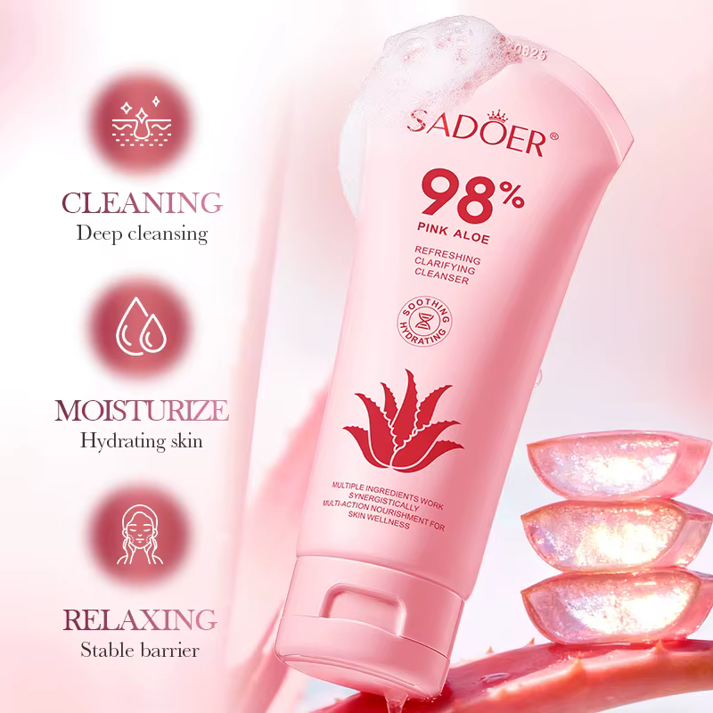 SADOER Nettoyant Visage Rose à l'Aloe Hydratant Nettoyage en Profondeur Anti-âge Apaisant Mousse Net