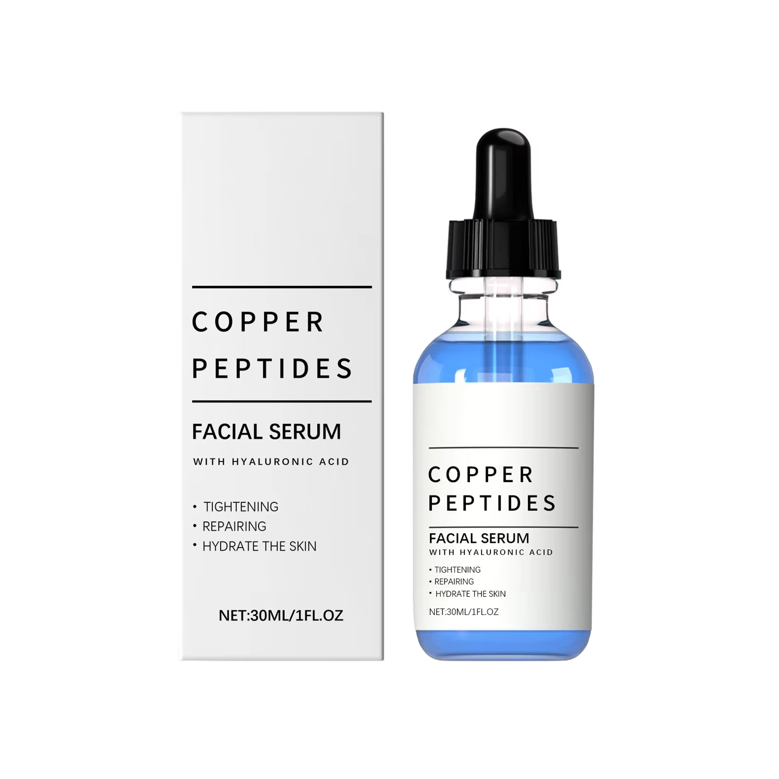 Sérum au cuivre et aux peptides pour l'hydratation du visage, anti-âge, raffermissant, atténuant les