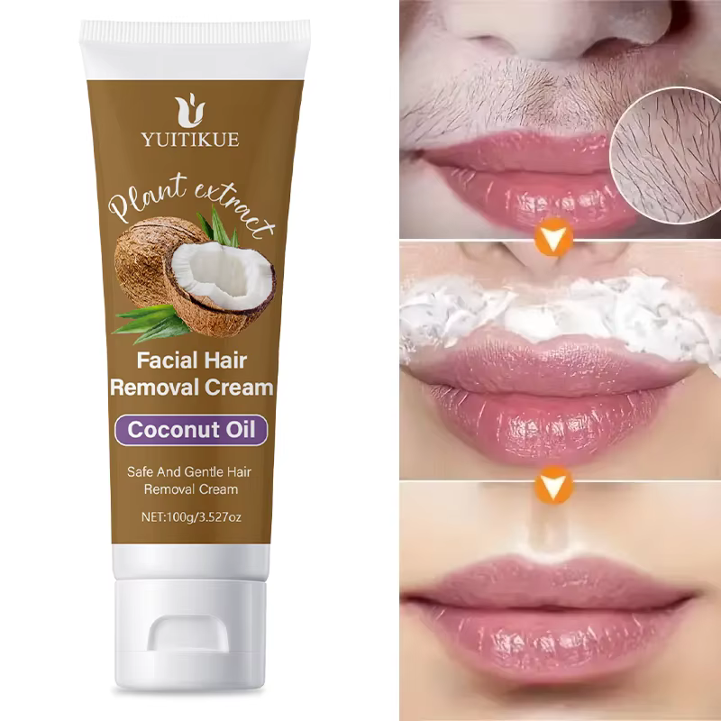Crème dépilatoire pour les lèvres 100g - Huile de coco et texture de soie, formule douce sans douleu