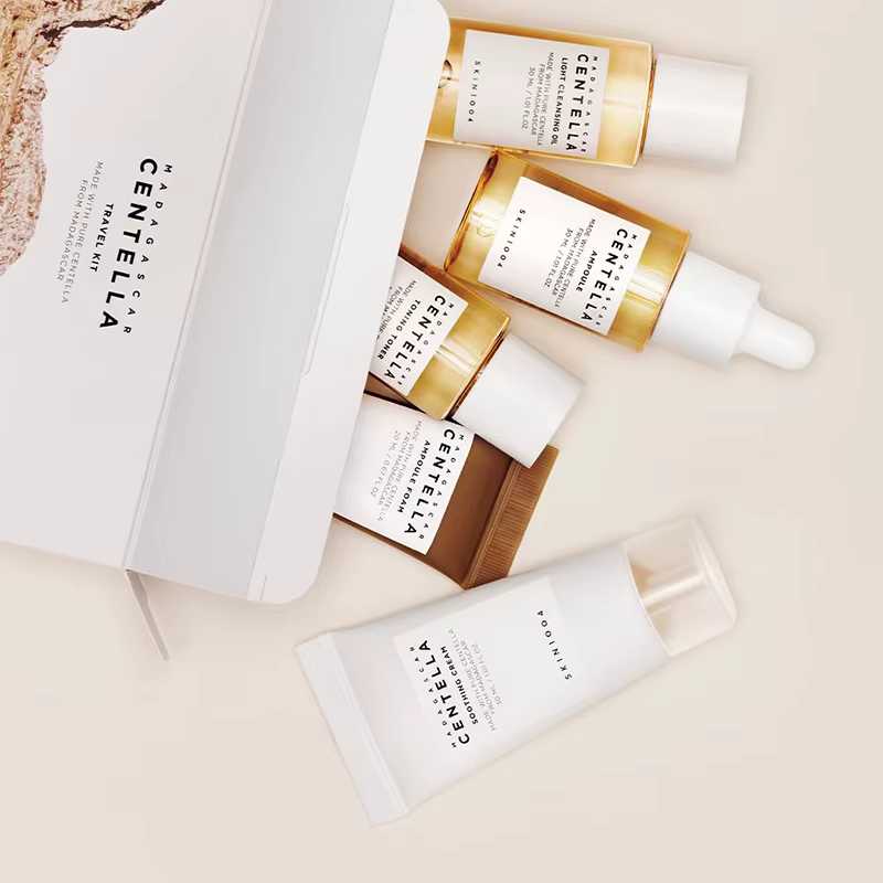 Centella – Kit de voyage, Ampoule de Toner, crème apaisante, huile nettoyante, Ampoule en mousse, bo