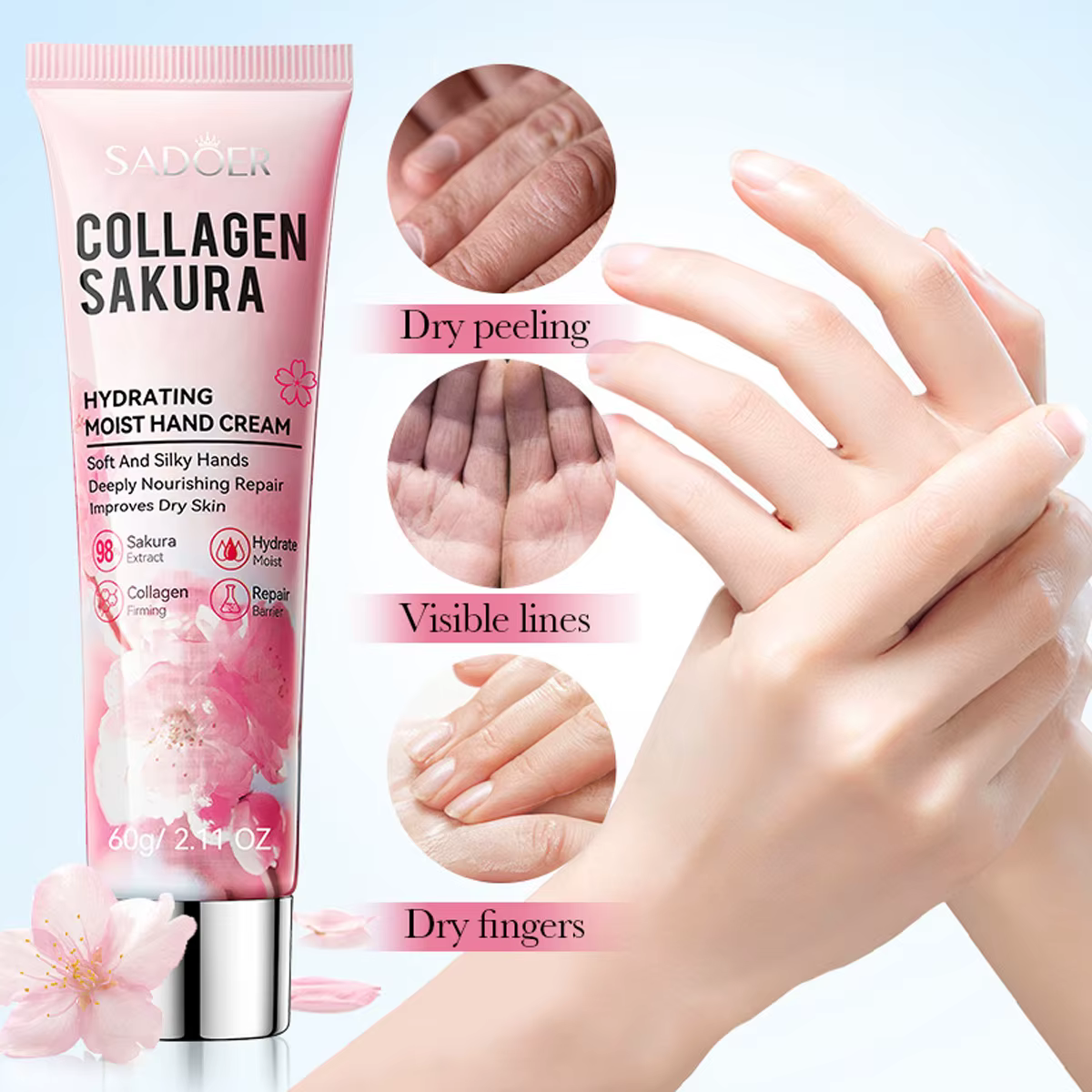 Crème hydratante pour les mains lisse au collagène fleur de cerisier pour l'automne et l'hiver crème