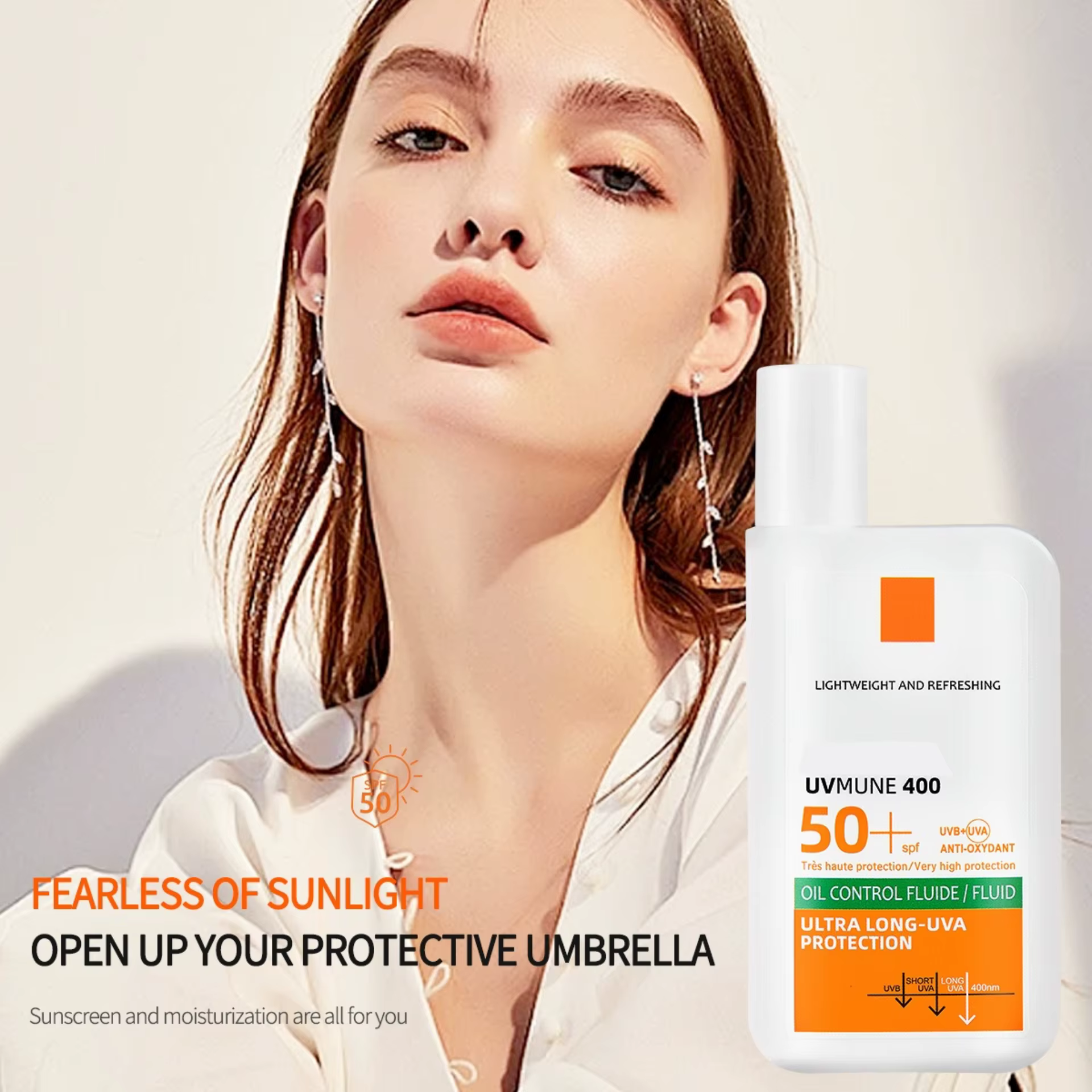 Crème solaire SPF50 hydratante, isolante, antioxydante, résistante à l'eau et à la transpiration, fa