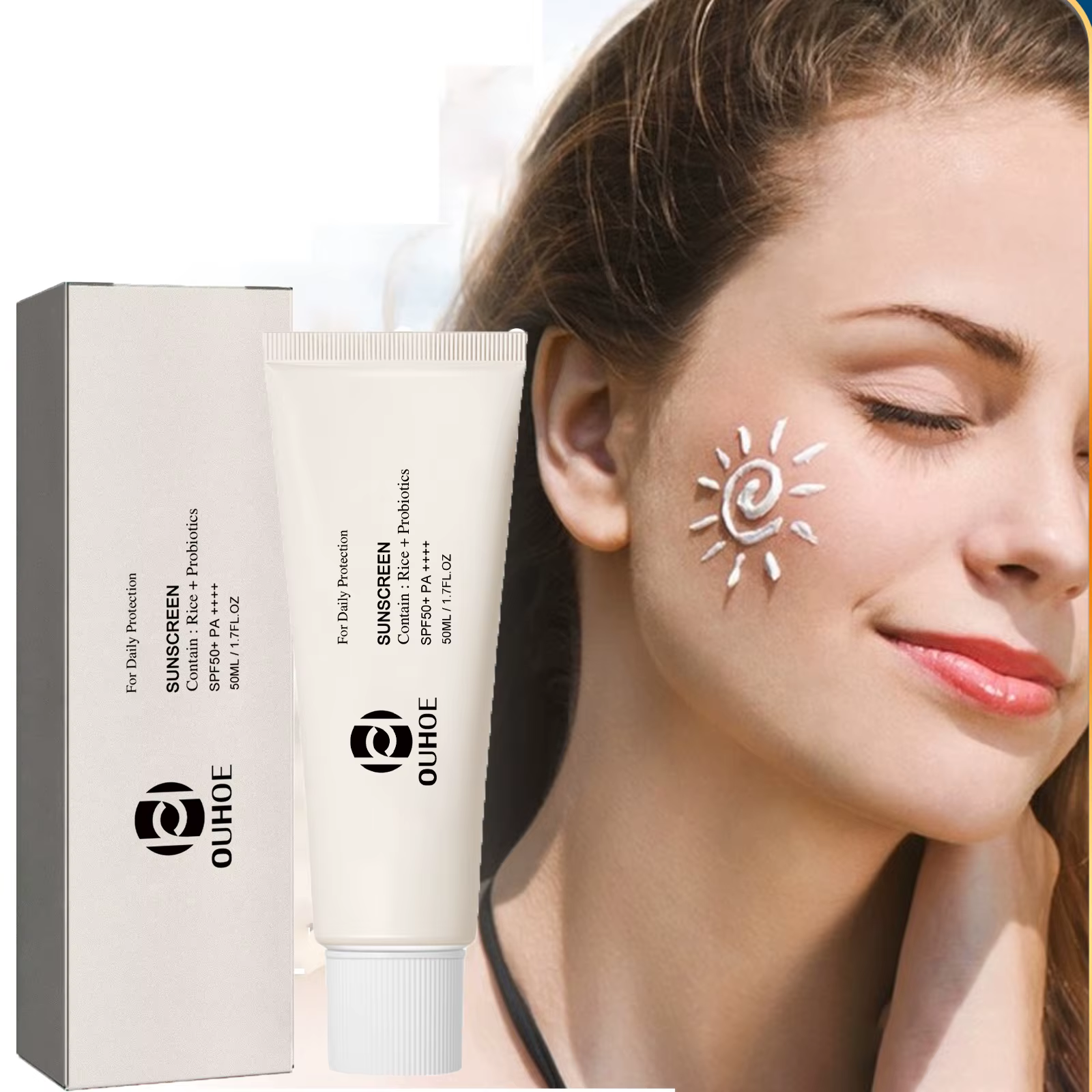 Crème solaire de riz Spf 50 +, Isolation UV, hydratante durable, imperméable, résistante à la sueur,