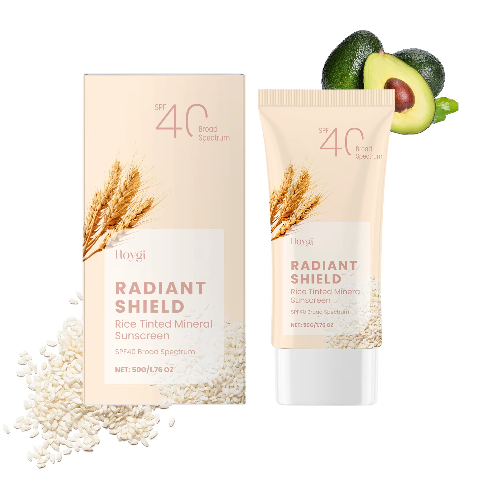 Crème solaire minérale teintée au riz SPF40, protection solaire ultraviolette, antioxydante, hydrata