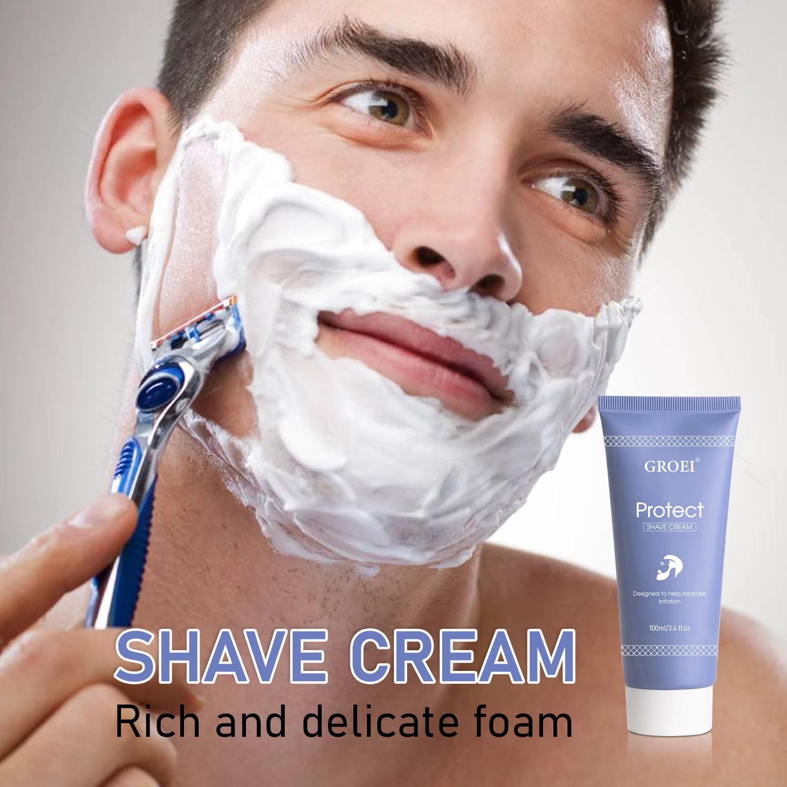 Crème à raser pour peaux sensibles 100ml - Formule hydratante douce, mousse riche qui aide à minimis